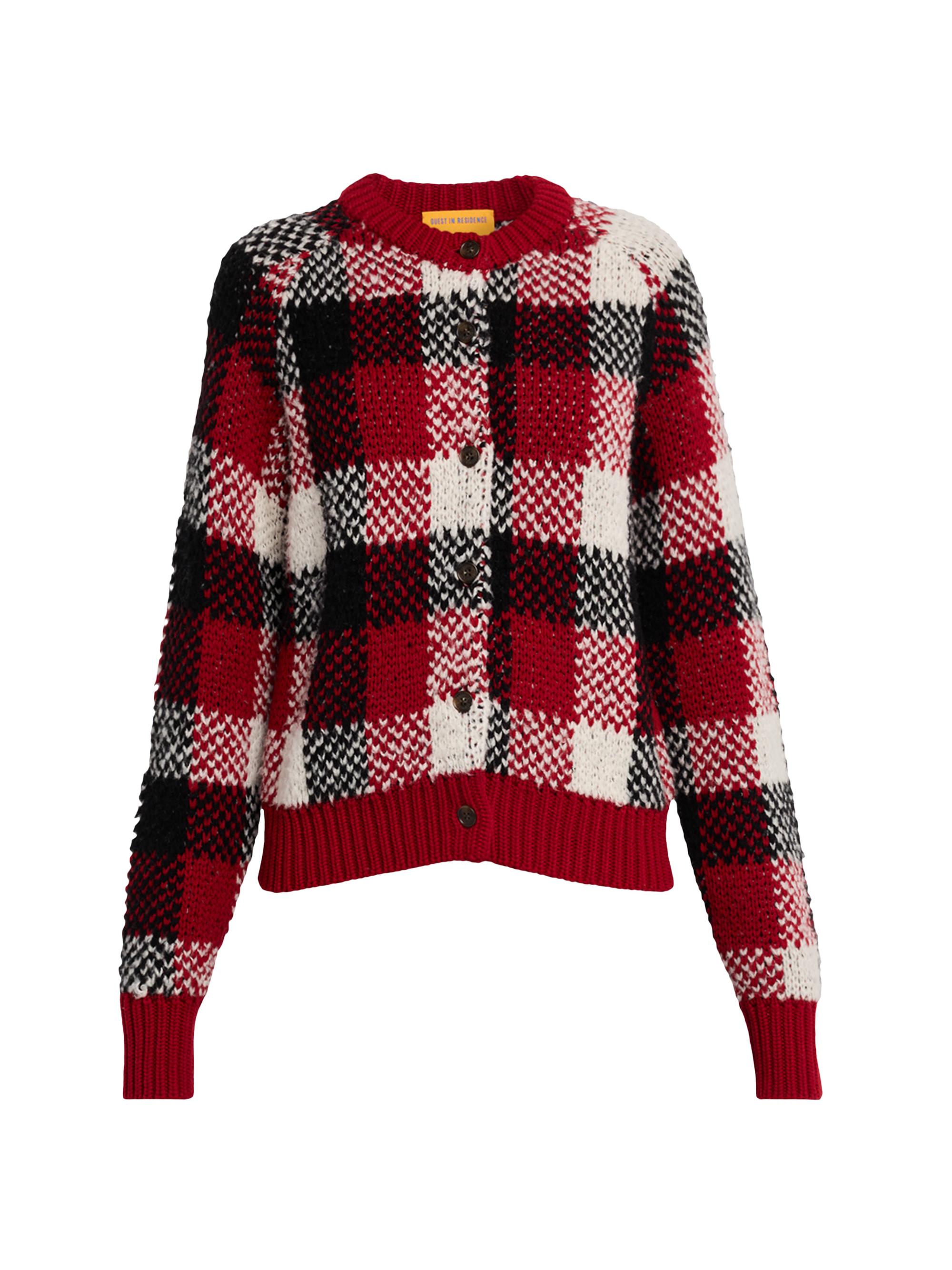 Guest in Residence Women's Plaid Cashmere-Blend Cardigan - Ruby Combo