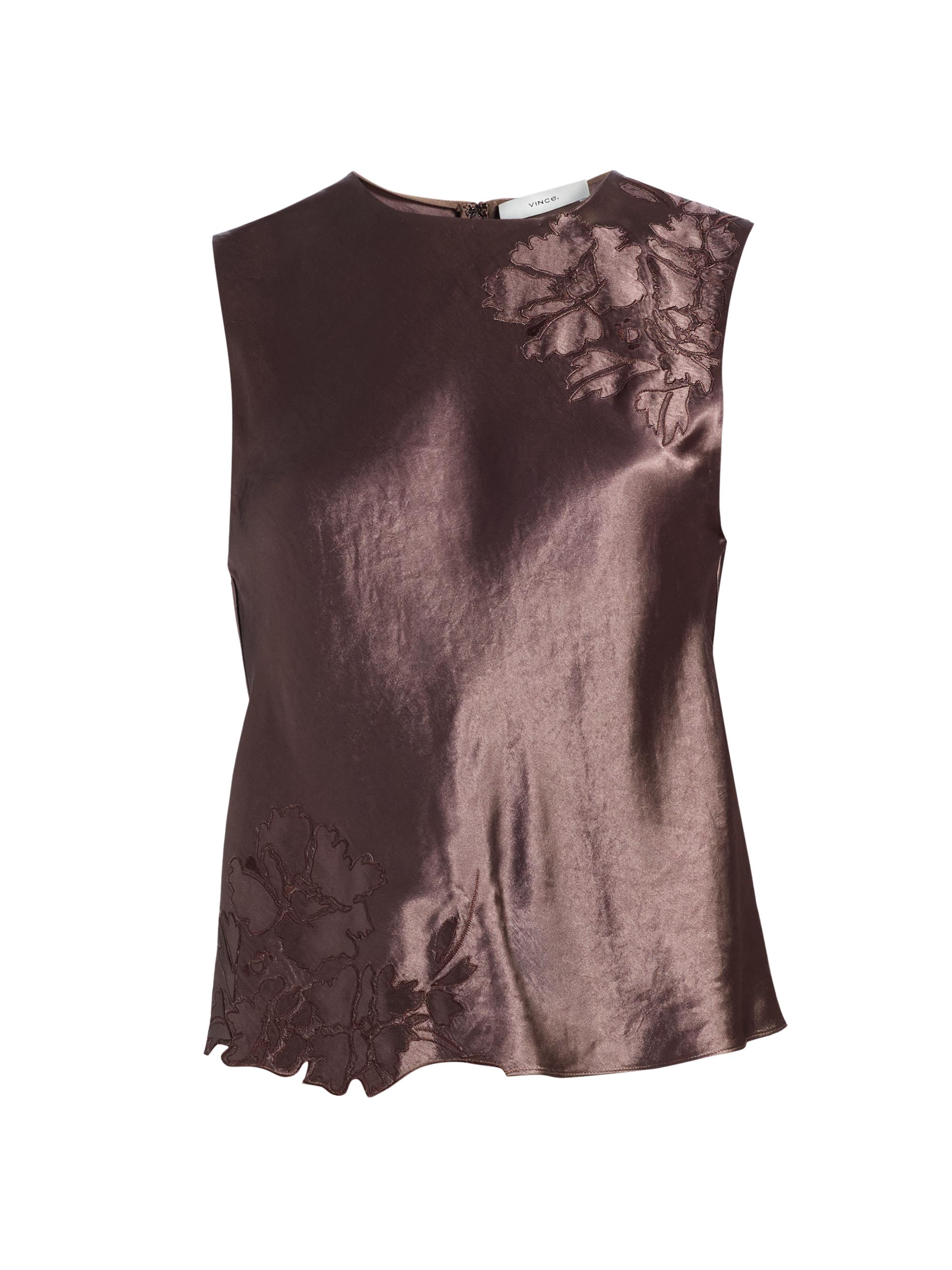 Vince Women's Floral-Embroidered Satin Shell - Smoky Berry