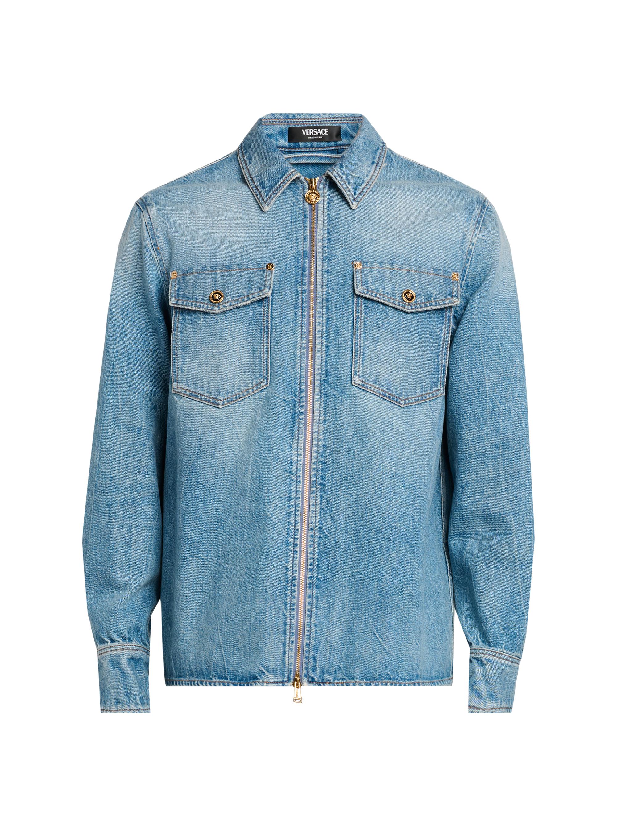 Versace Men's Stone-Washed Denim Shirt - Light Blue