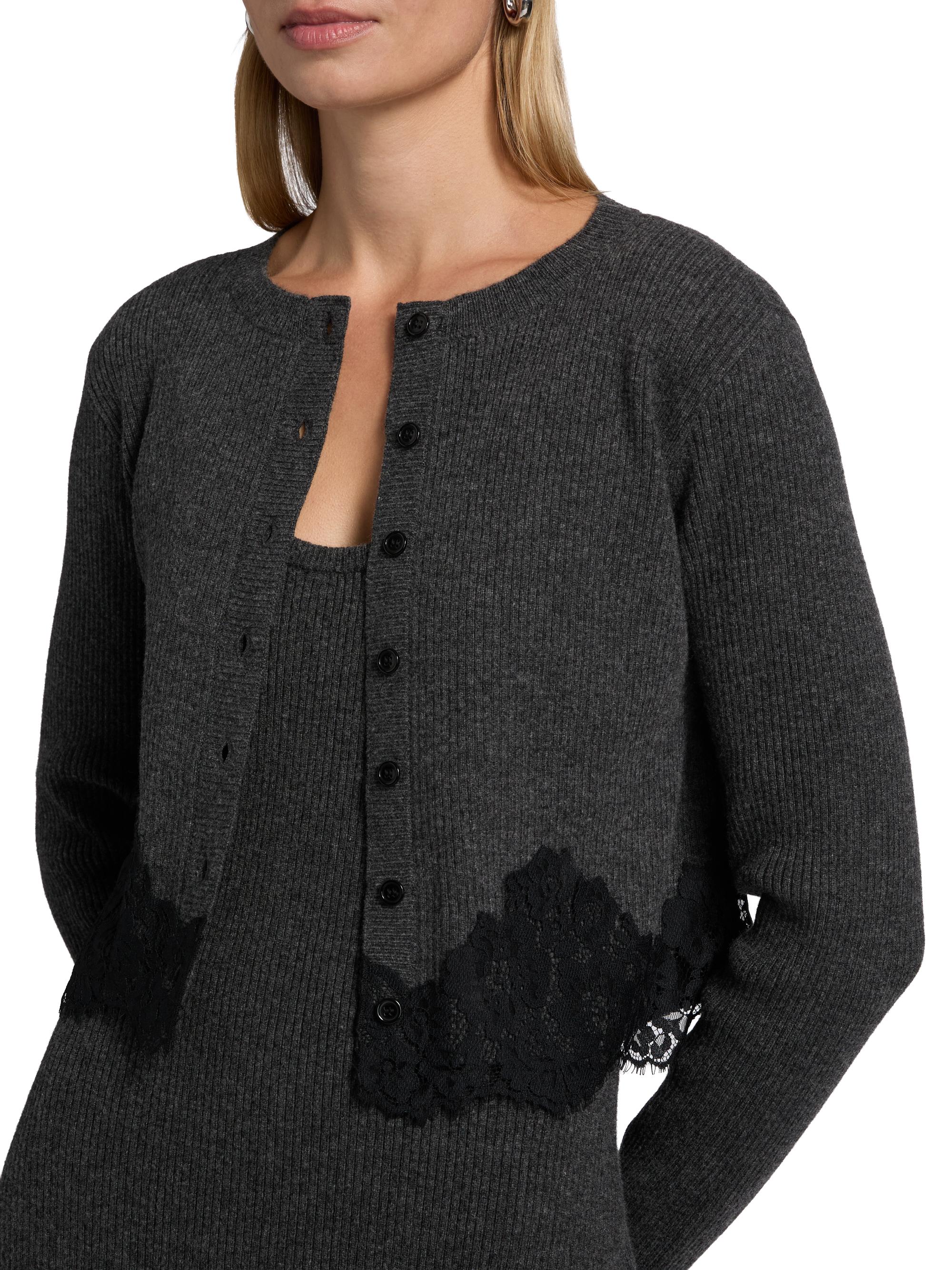 Cami NYC Ribbed Merino Wool Lace-Trim Crop Cardigan | Saks Fifth