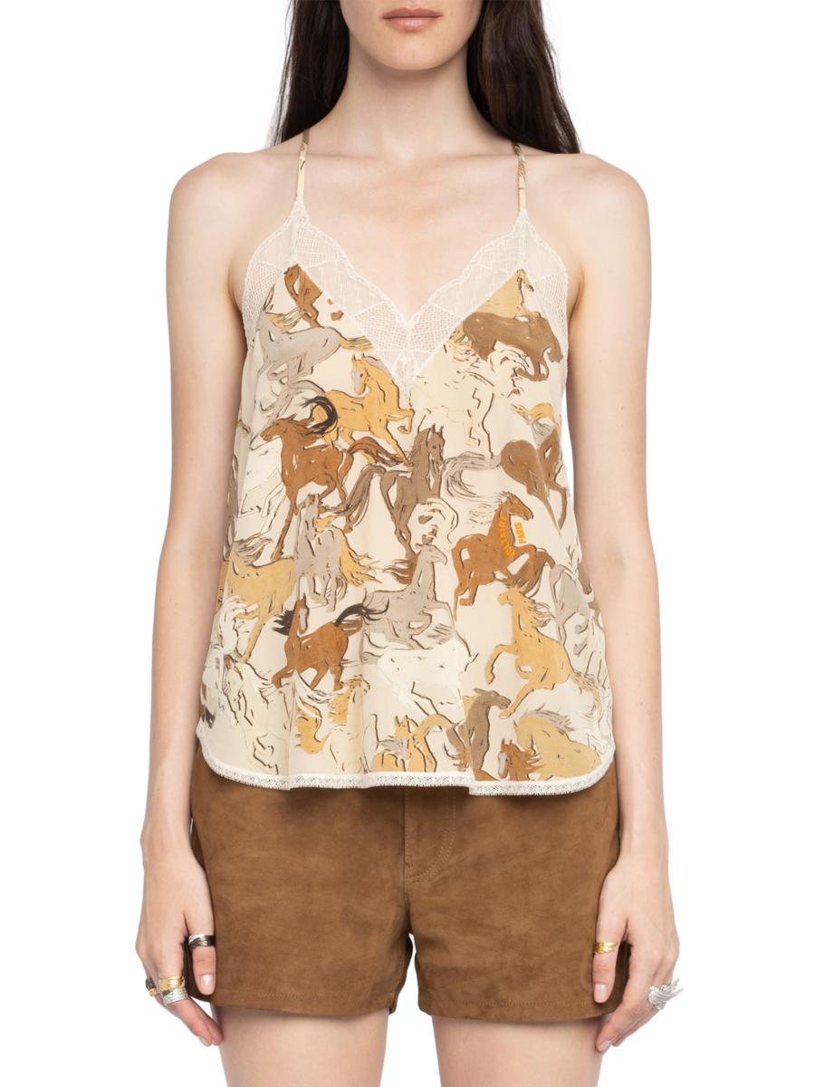 Zadig & Voltaire Christy Horses Lace-Trimmed Silk Tank | Saks