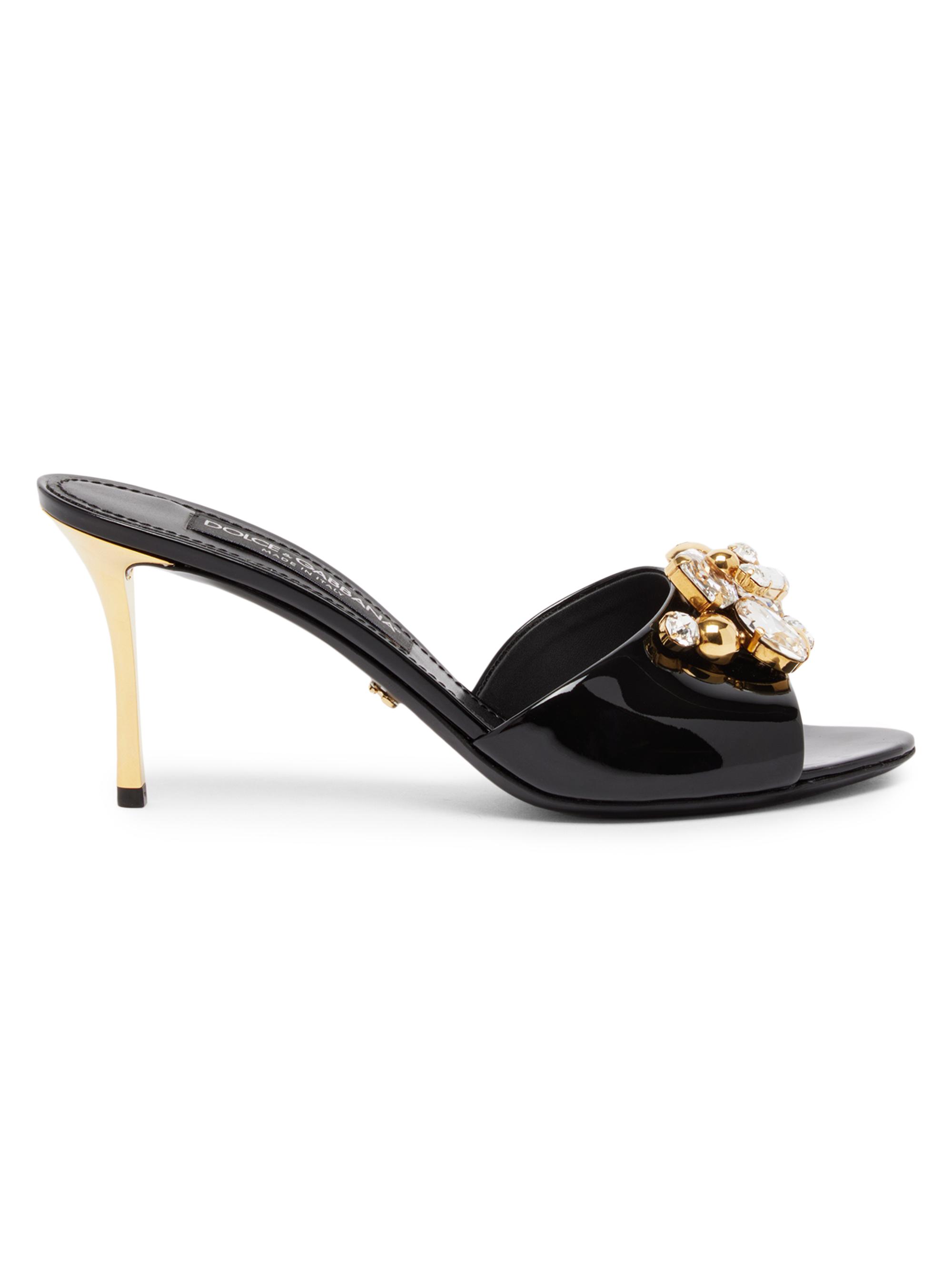 Dolce & Gabbana Women's 90MM Embellished Patent Leather Mules - Nero Oro Crystal