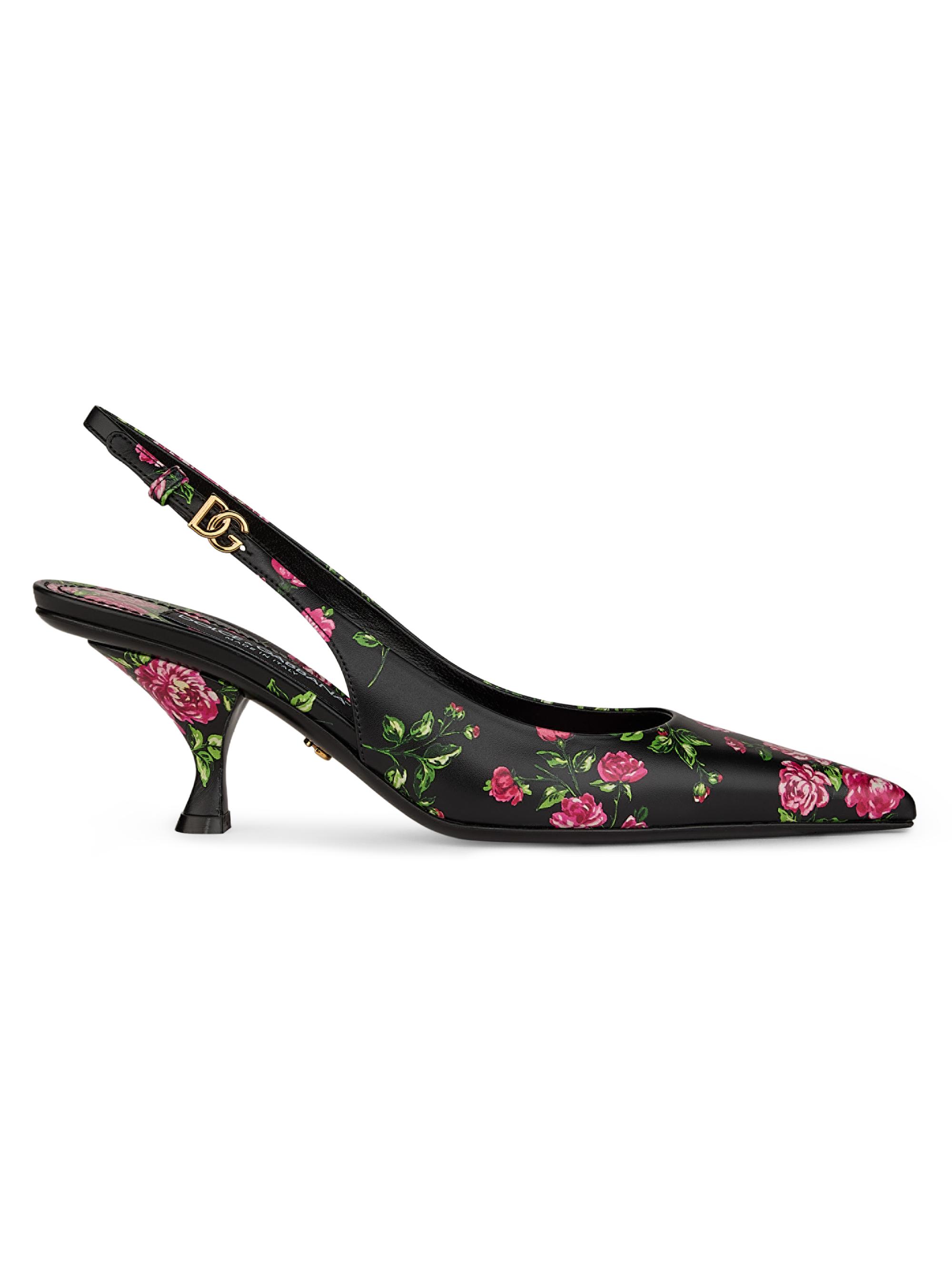 Dolce & Gabbana Women's Floral Leather Slingback Pumps - Mazzolini Rose Nero