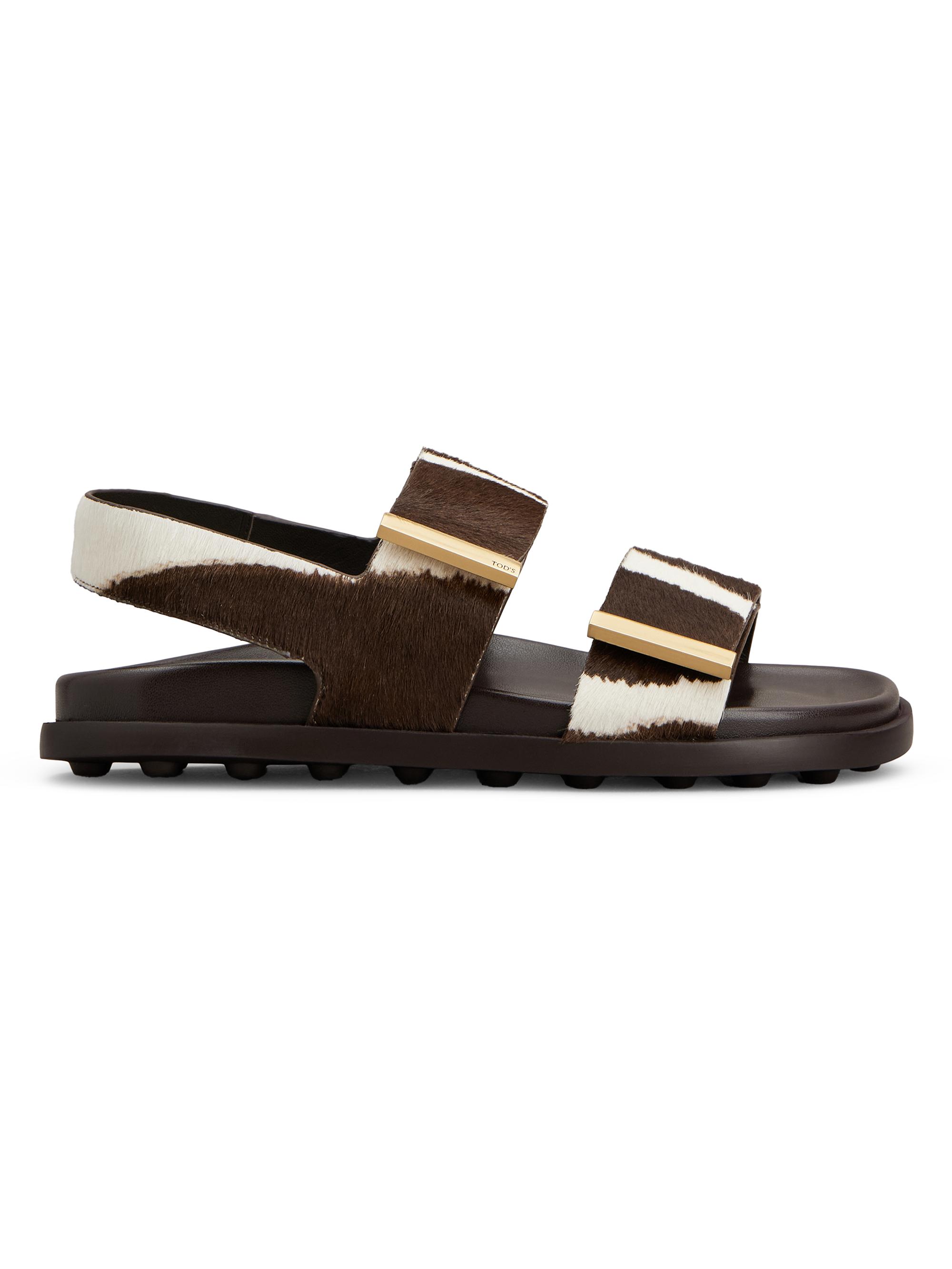 Tod's Women's Zebra-Print Calf Hair Flat Sandals - Bianco Calce