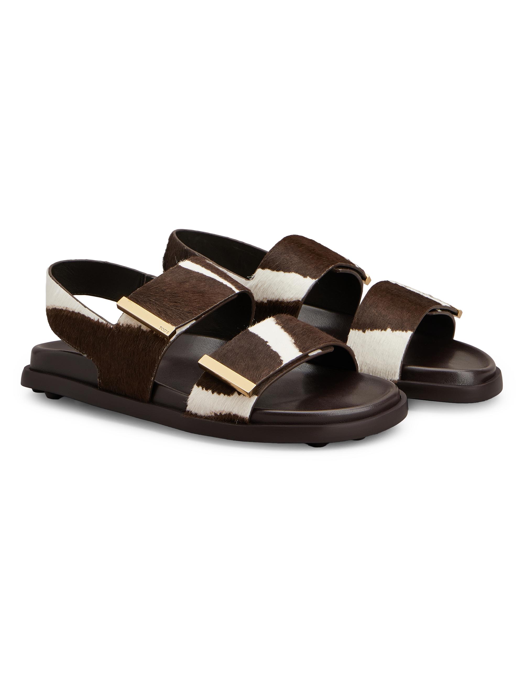 即完品　ソルオル トゥド パサ モデル solol-todopasa model Tod's Zebra-Print Calf Hair Flat Sandals | Saks Fifth Avenue