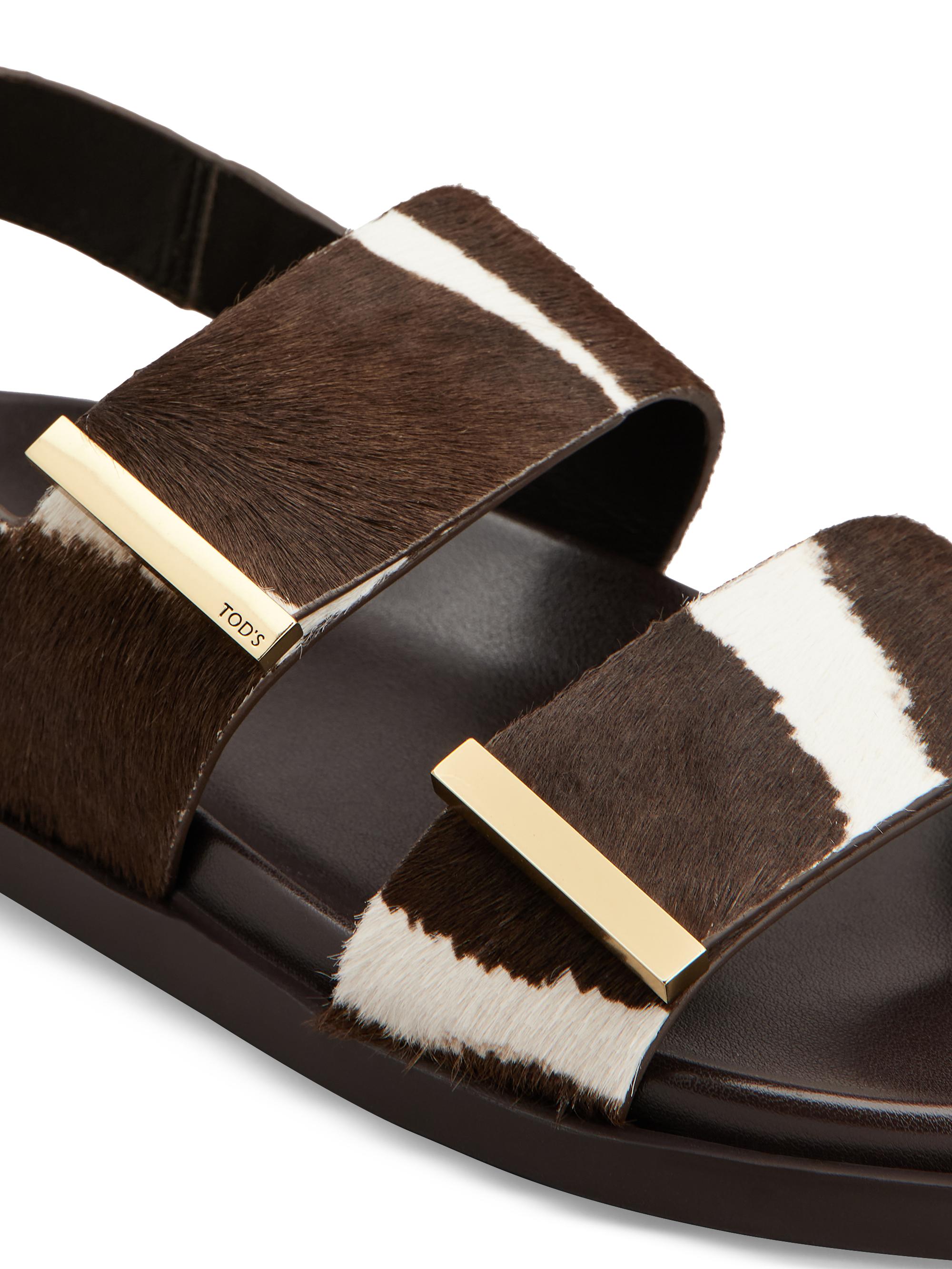 即完品　ソルオル トゥド パサ モデル solol-todopasa model Tod's Zebra-Print Calf Hair Flat Sandals | Saks Fifth Avenue