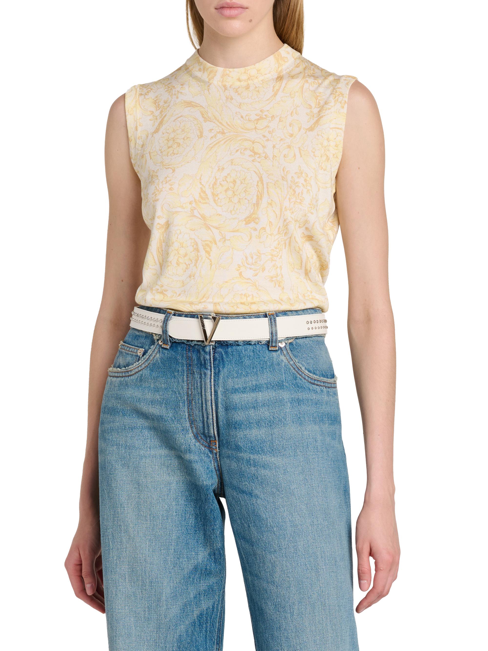 Versace Women's Leather Studded Logo Belt - Porcelain White Palladium