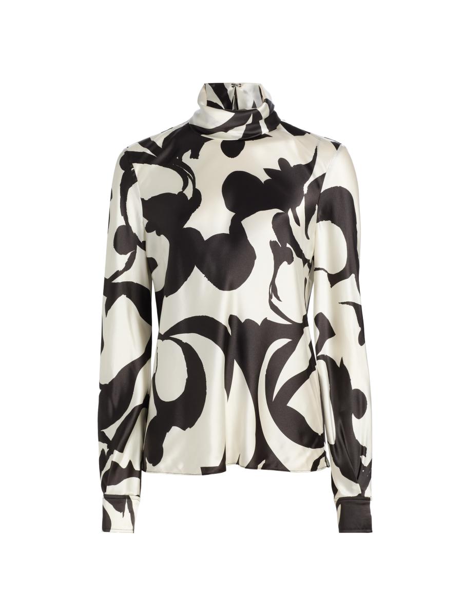 Ronny Kobo Women's Enid Printed Stretch Silk-blend Blouse In White