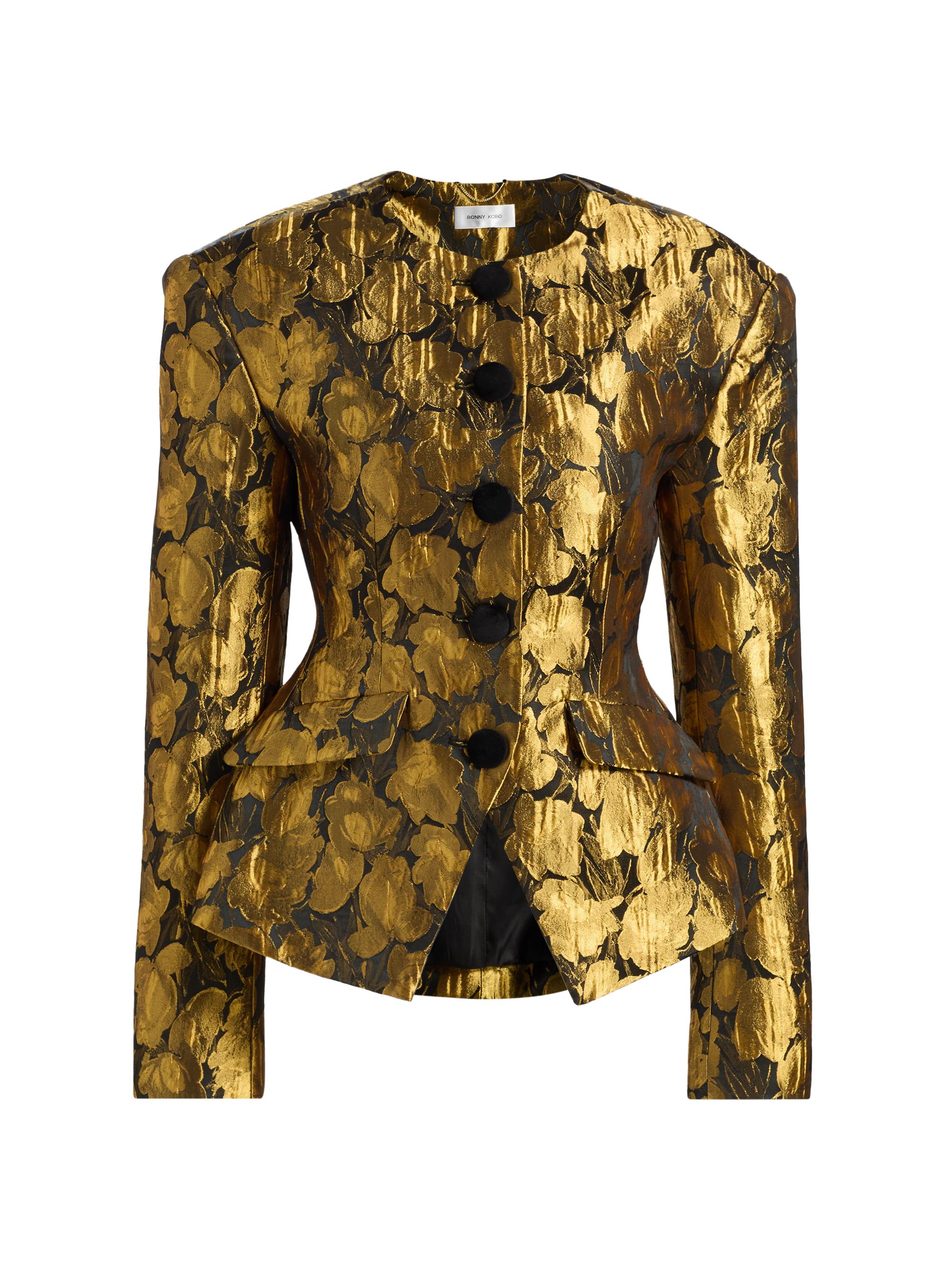 Ronny Kobo Women's Wanda Metallic Floral Brocade Blazer - Black Gold