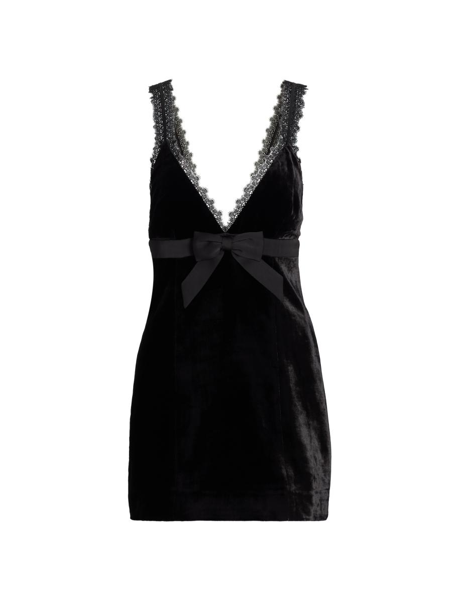 Ronny Kobo Emmi Lace-Trim Bow Velvet Minidress | Saks Fifth Avenue