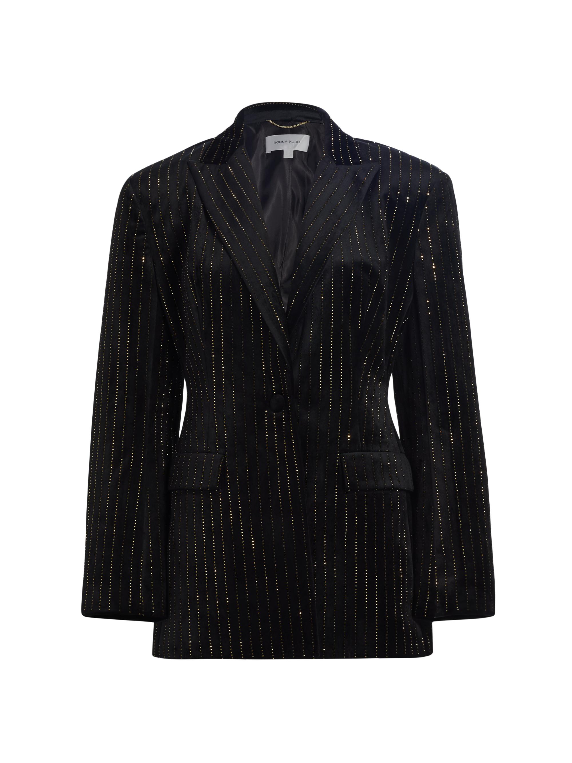 Ronny Kobo Women's Madera Crystal-Embellished Pinstriped Velvet Blazer - Black With Topaz Crystals