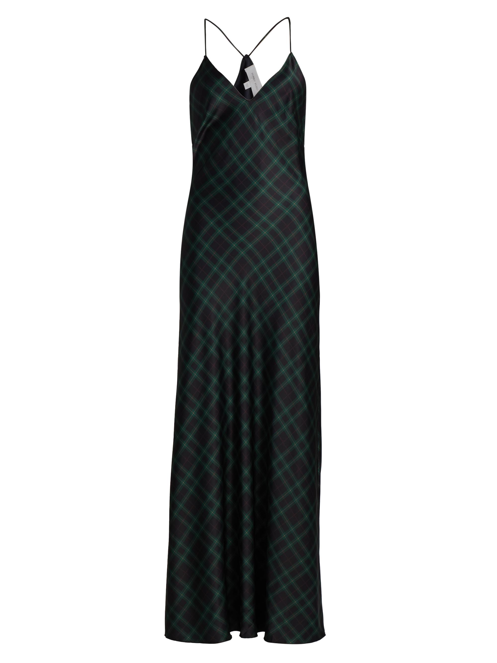 Ronny Kobo Women's Bethanne Plaid V-Neck Slip Gown - Navy Green Plaid