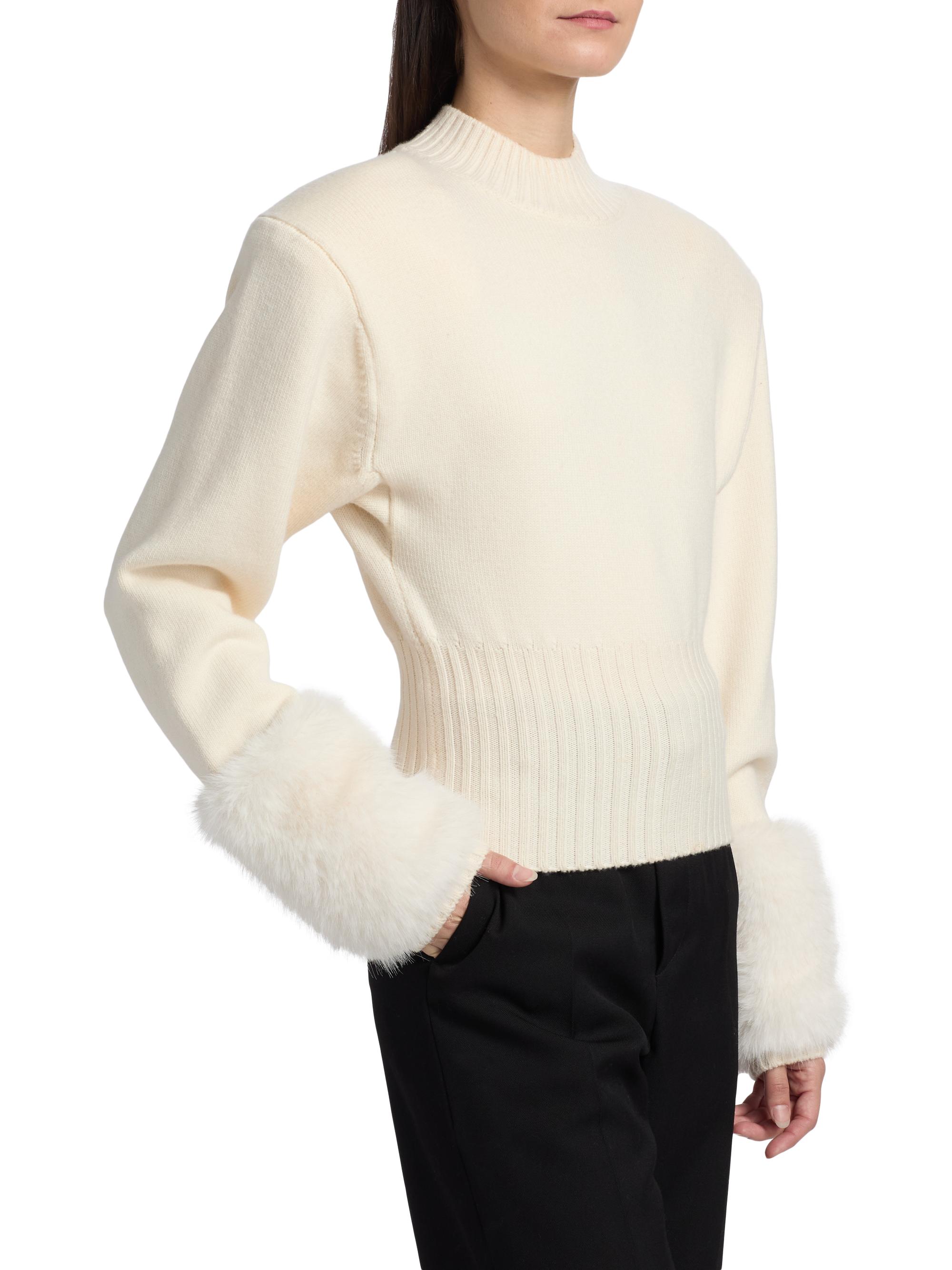 ルミニョンFur cuff ribbon knit onepiece ホワイト Ronny Kobo Jenner Faux-Fur Cuff Knit Top | Saks Fifth Avenue