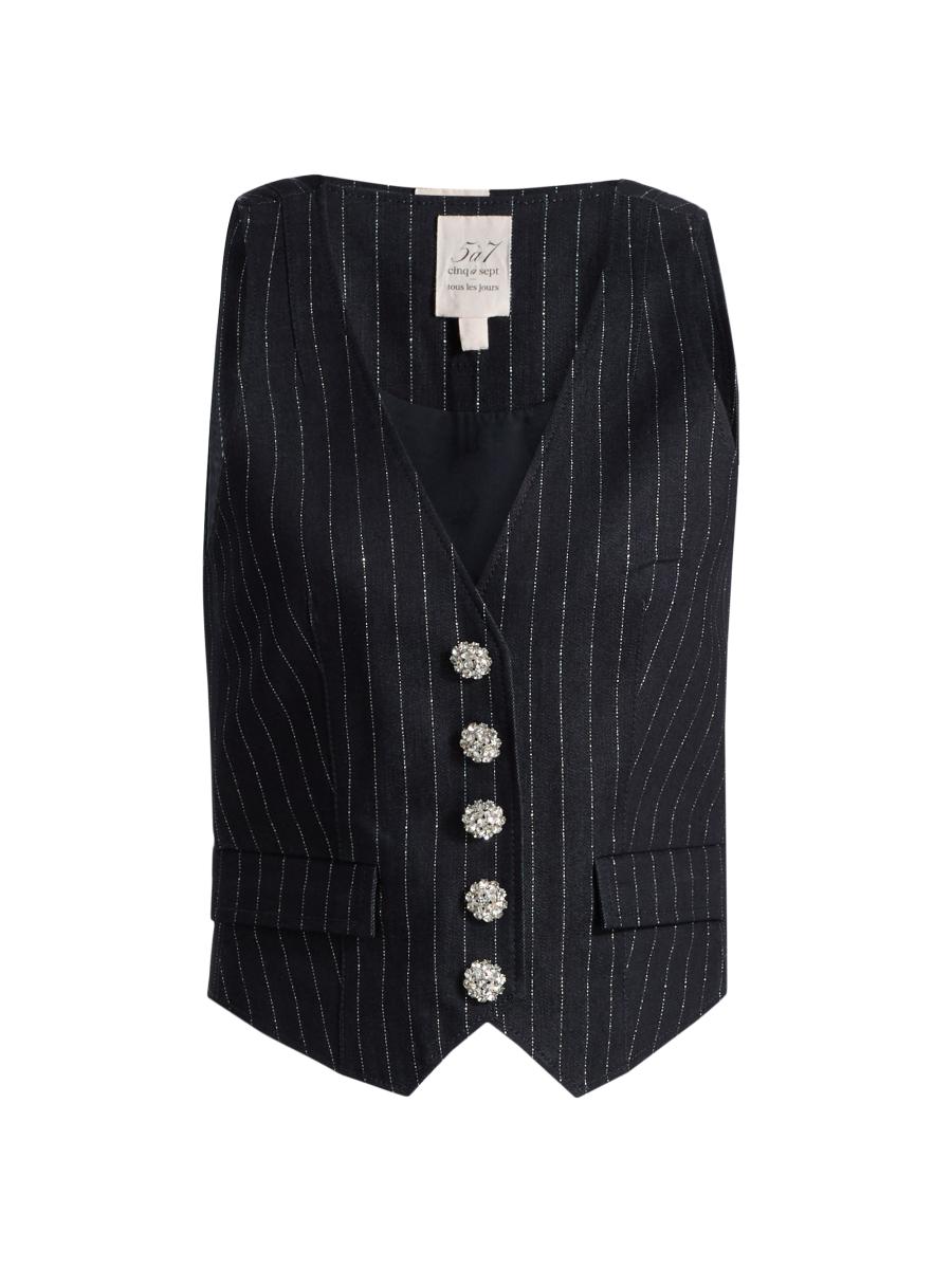 トップス ~50s French Black Chambray stripe Vest Cinq à Sept Anderson Crystal-Button Metallic Pinstripe Vest | Saks
