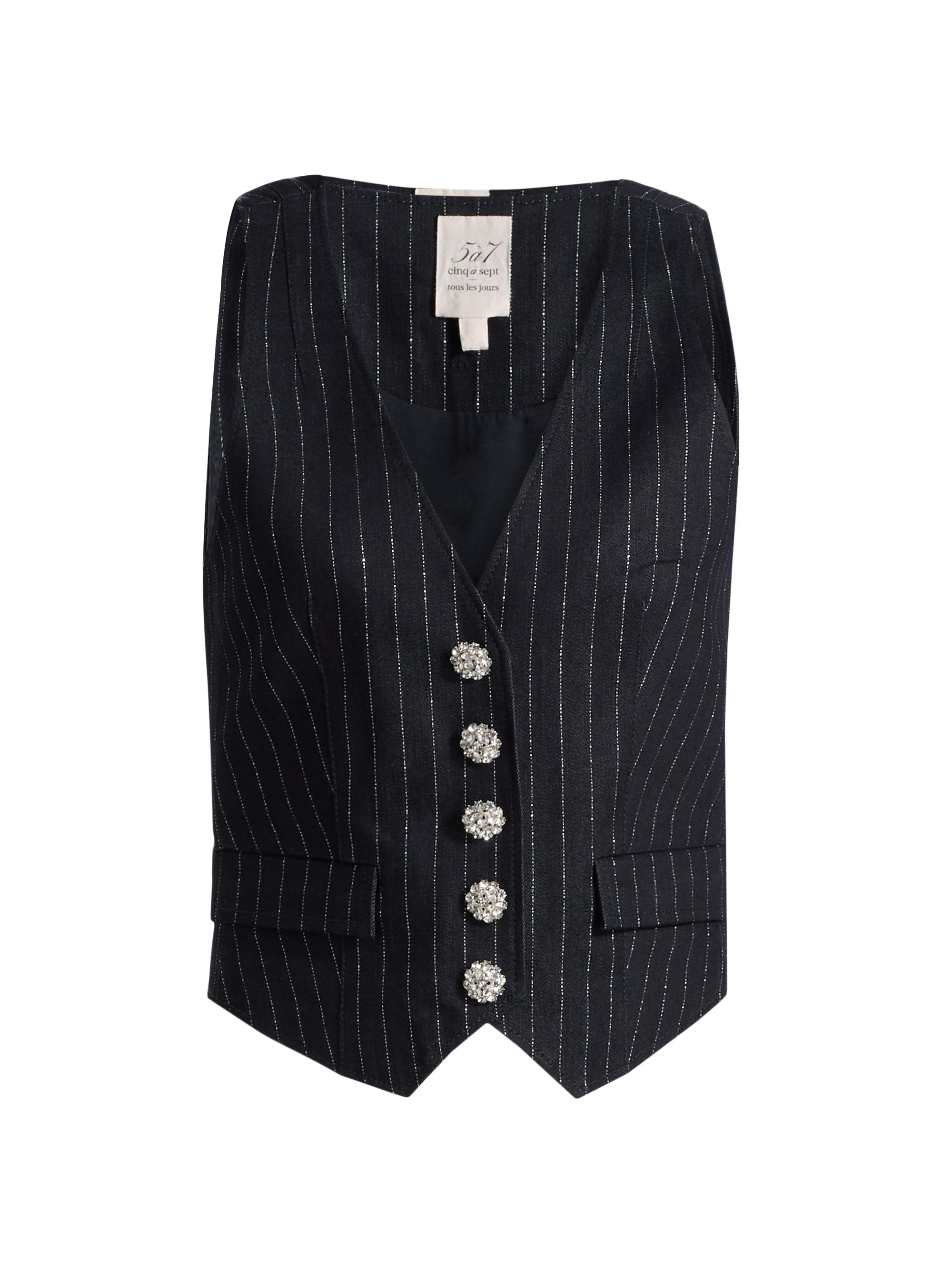 Cinq à Sept Women's Anderson Crystal-Button Metallic Pinstripe Vest - Indigo