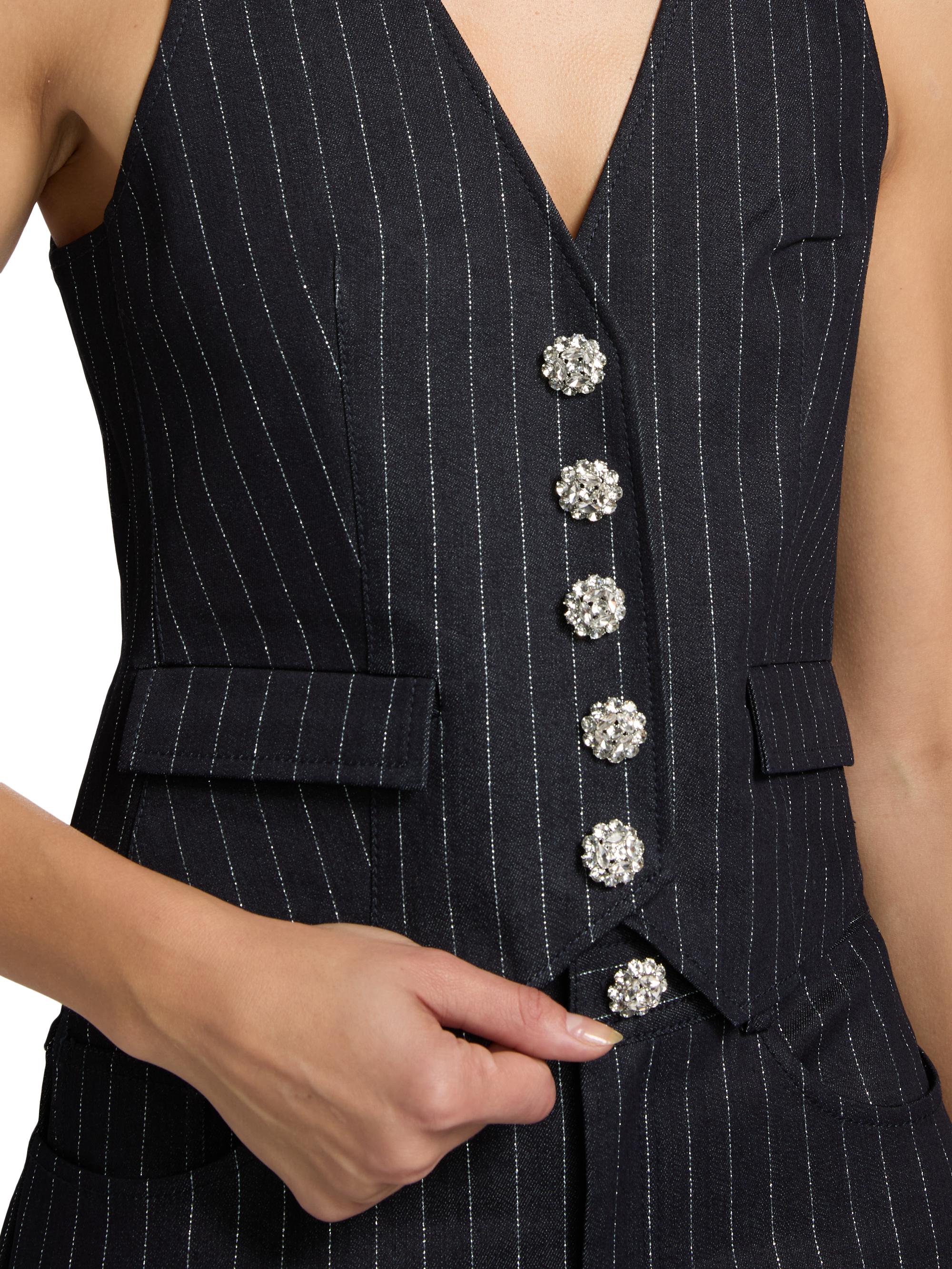 Cinq à Sept Anderson Crystal-Button Metallic Pinstripe Vest | Saks