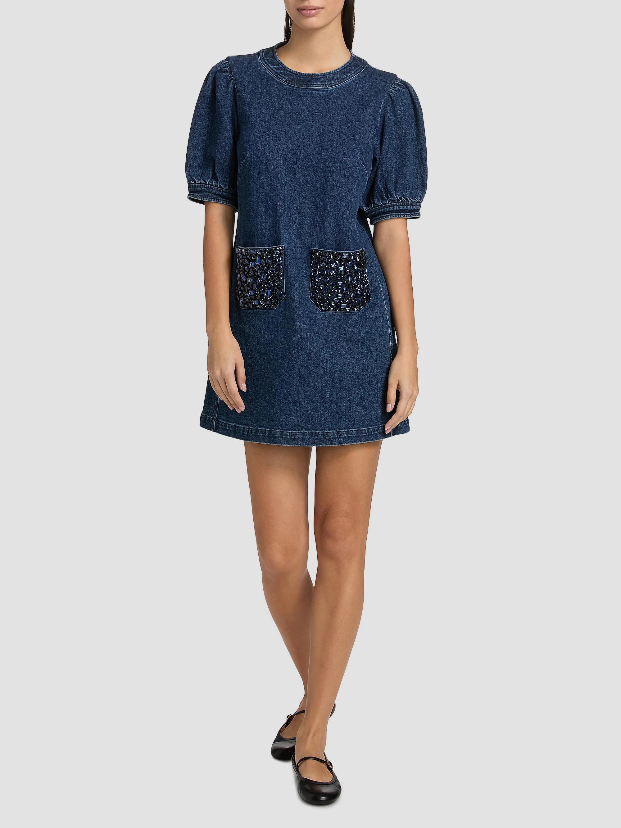 Cinq à Sept Monique Rhinestone-Embellished Denim Minidress | Saks
