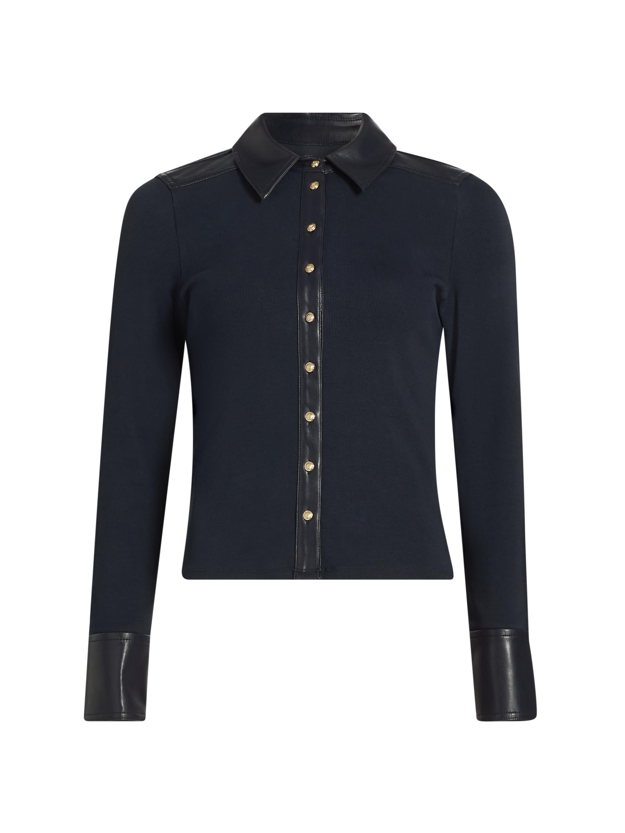 Cinq à Sept Women's Magali Faux-Leather-Trim Stretch-Cotton Top - Navy