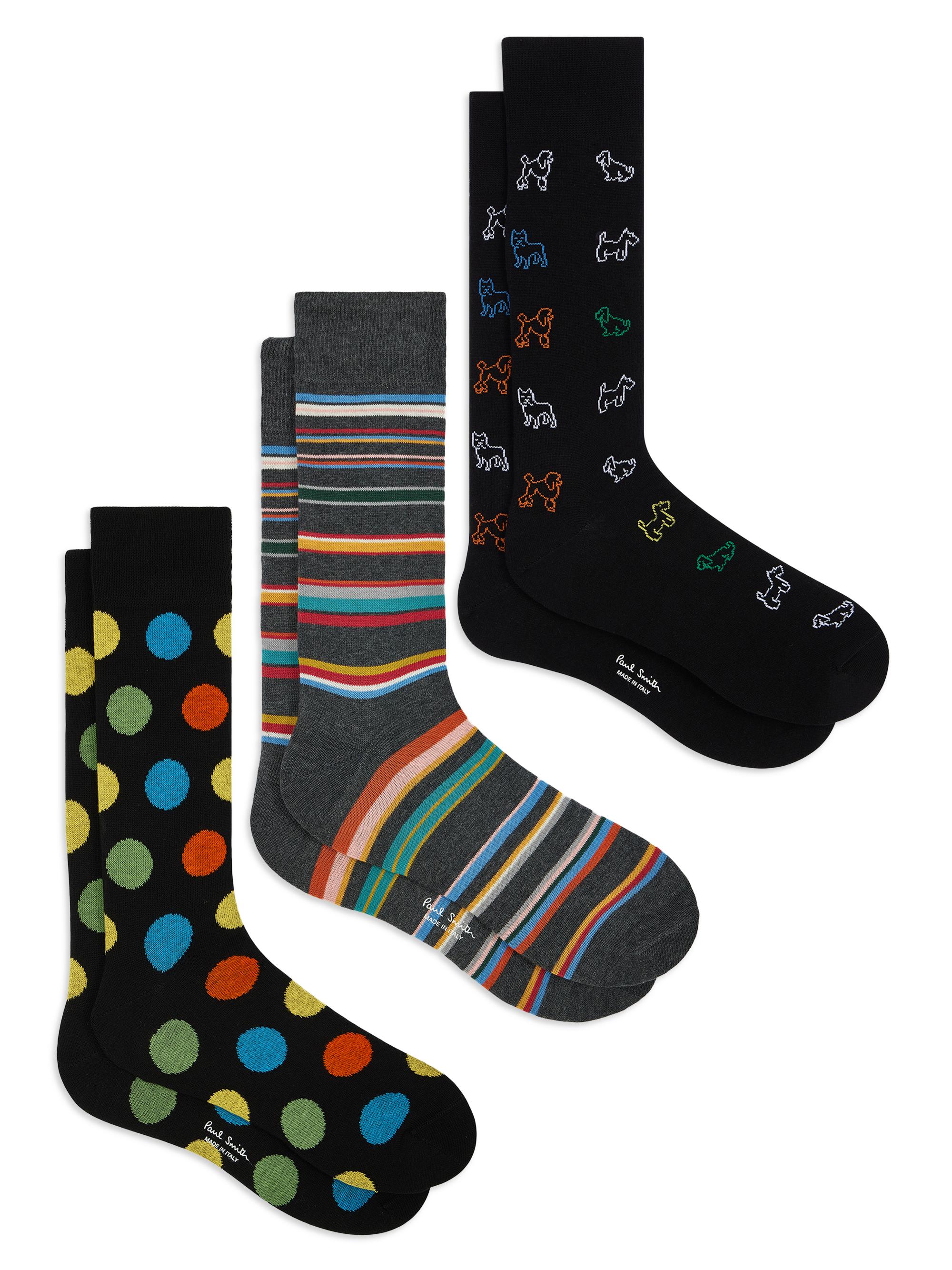 Paul Smith Men's 3-Pack Variety Patterns Socks - Black