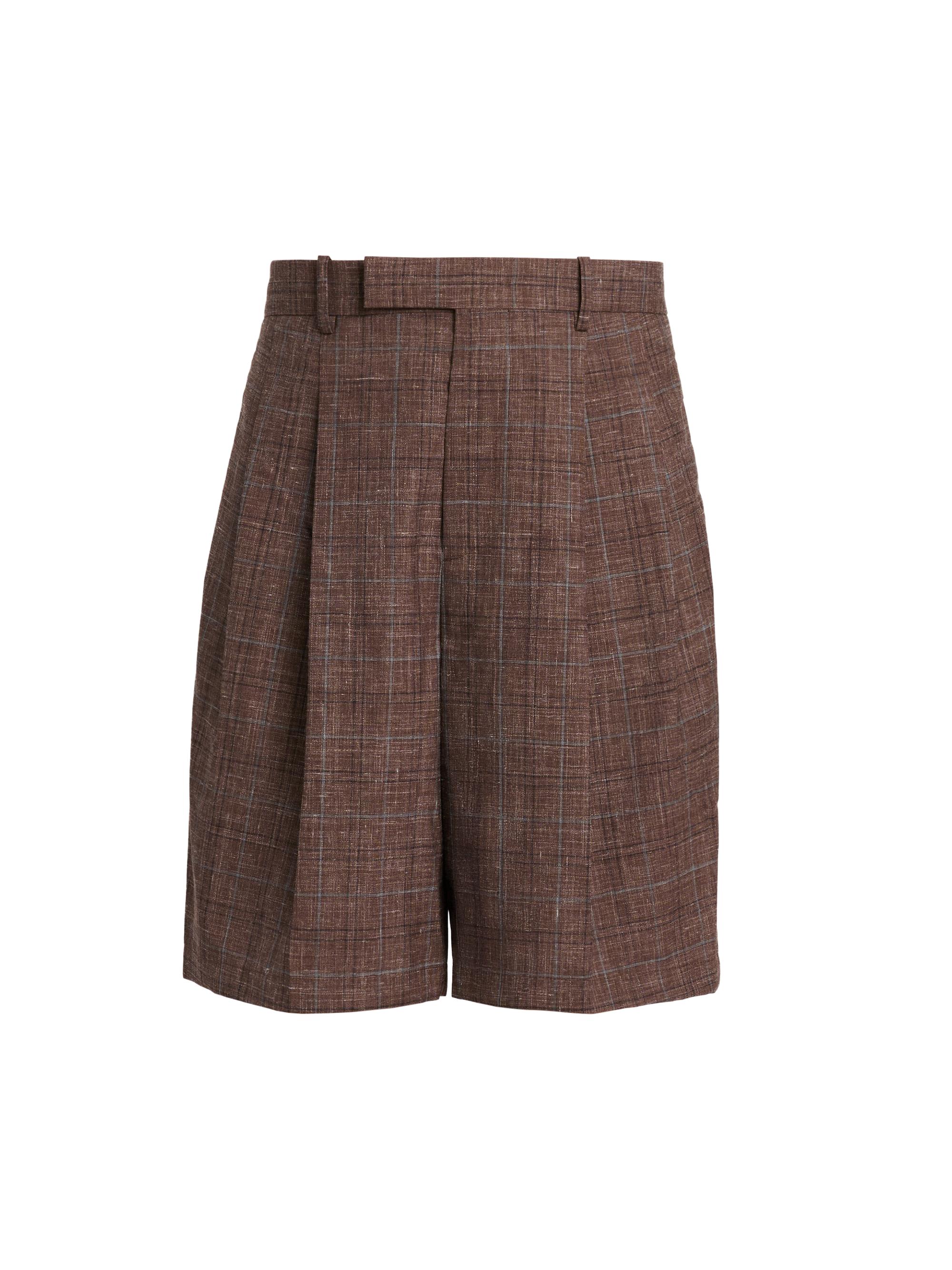 Jil Sander Men's Check Wool-Linen Relaxed-Fit Trouser-Style Shorts - Marron
