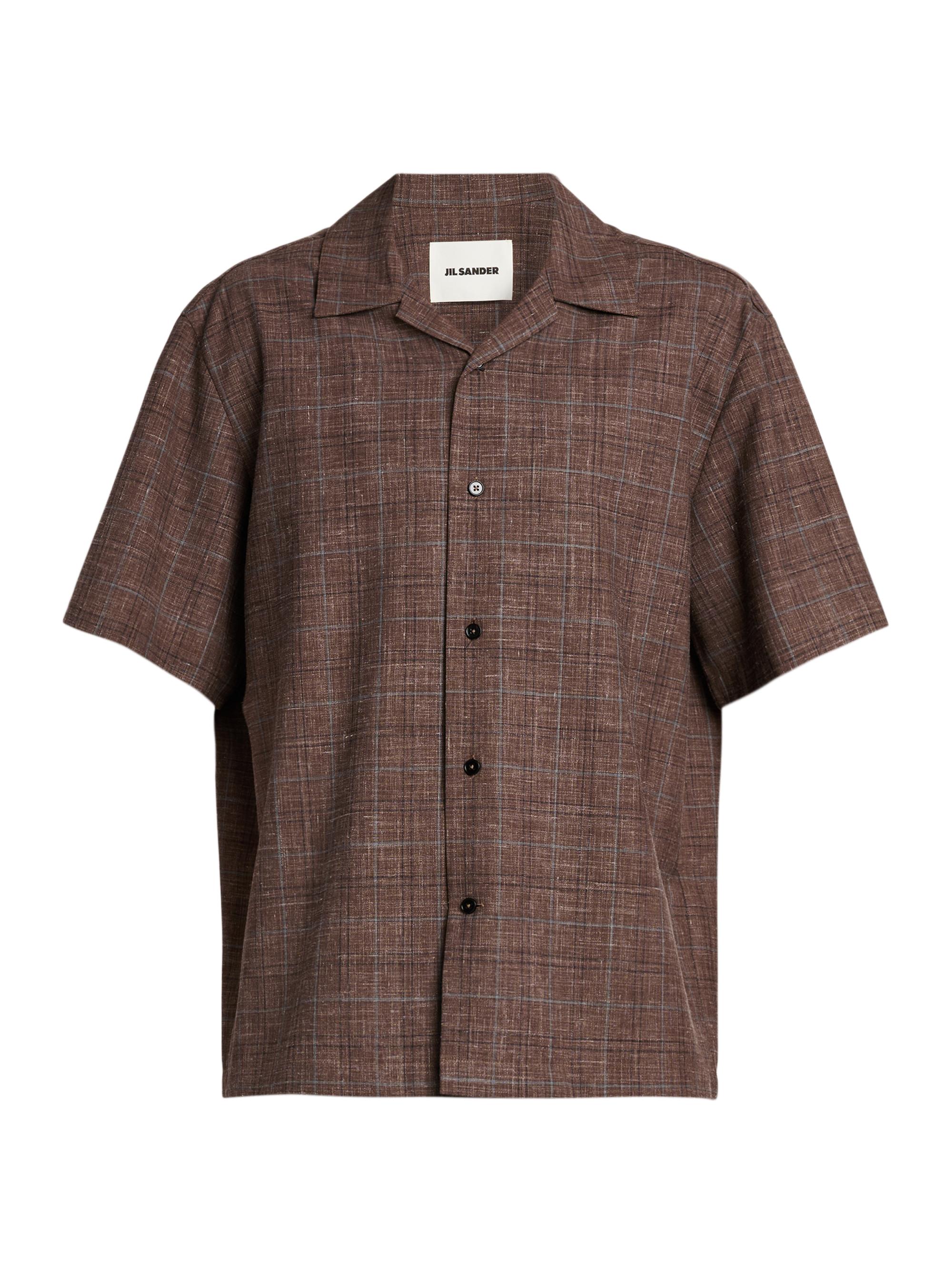 Jil Sander Men's Checked Wool-Linen Button-Front Shirt - Marron