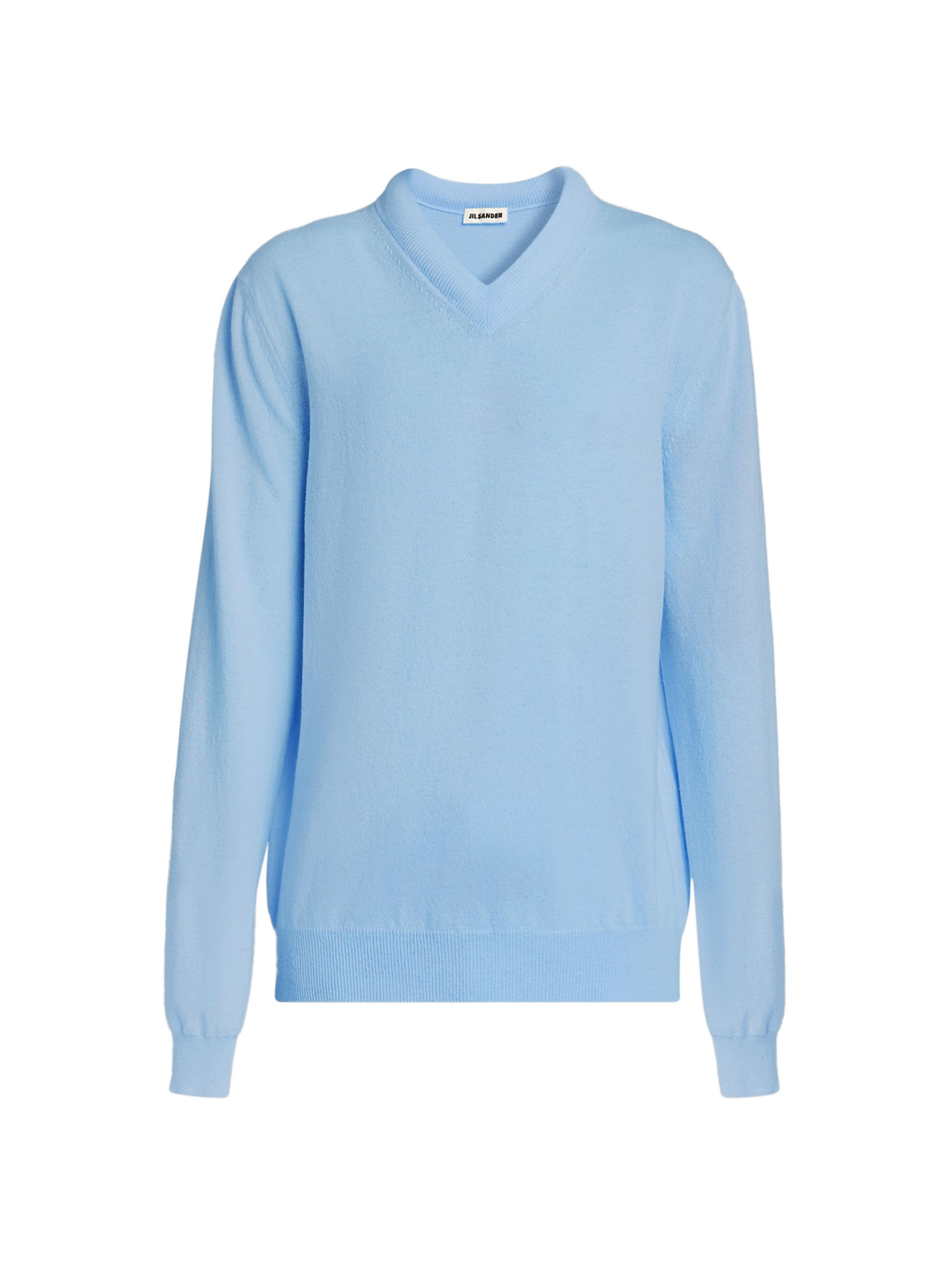 Jil Sander Men's Wool Knit V-Neck Sweater - Blue Haze