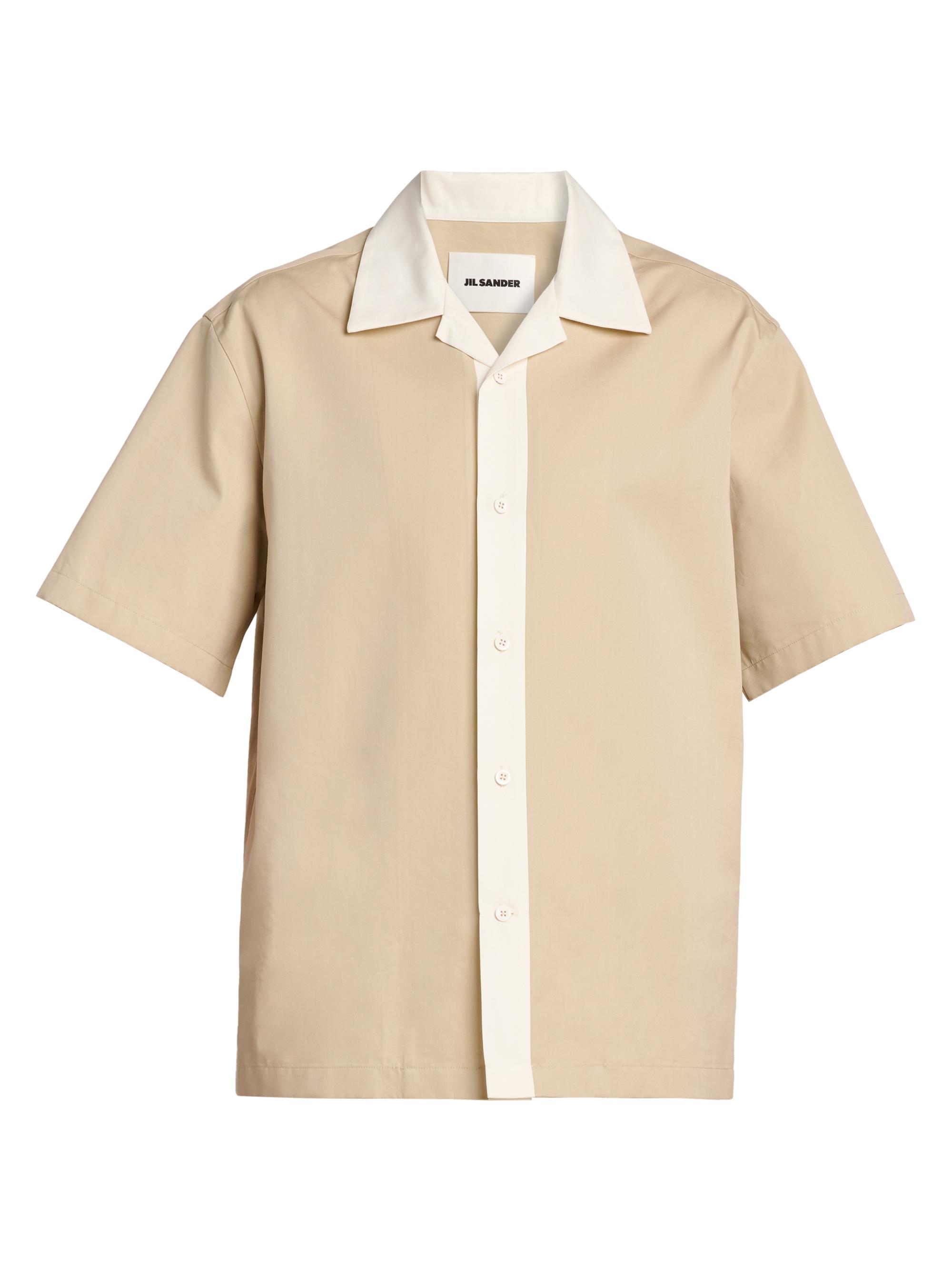 Jil Sander Men's Contrast-Trim Cotton-Silk Poplin Short-Sleeve Shirt - Volcanic Glass