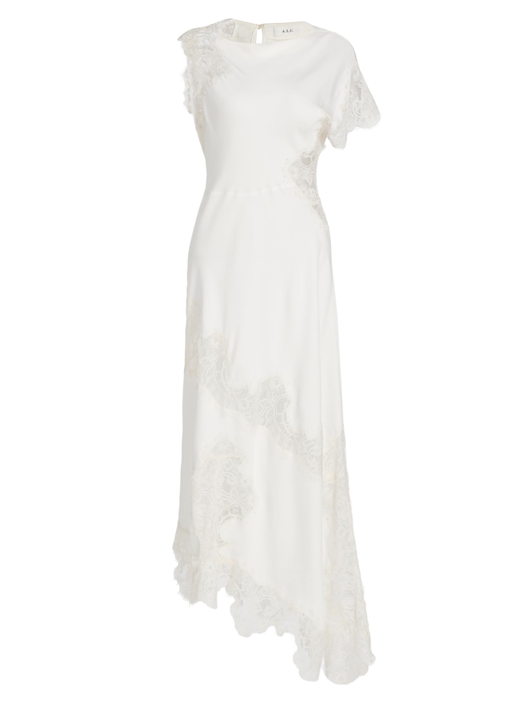 ML Monique Lhuillier Lace Short-Sleeve A-Line Midi Dress