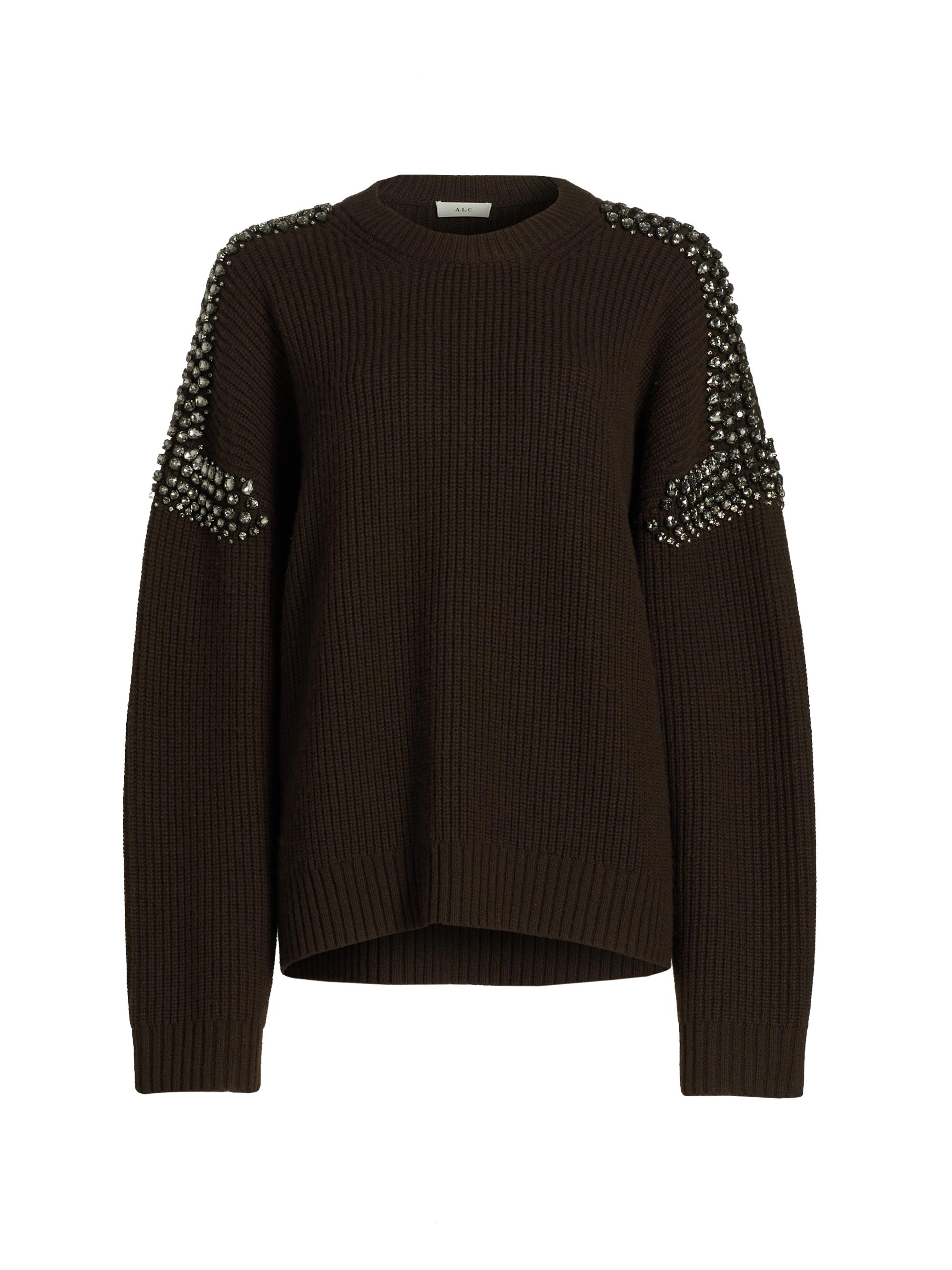 A.L.C. Women's Ribbed Crystal-Embellised Merino Wool Oversized Sweater - Deepest Brown