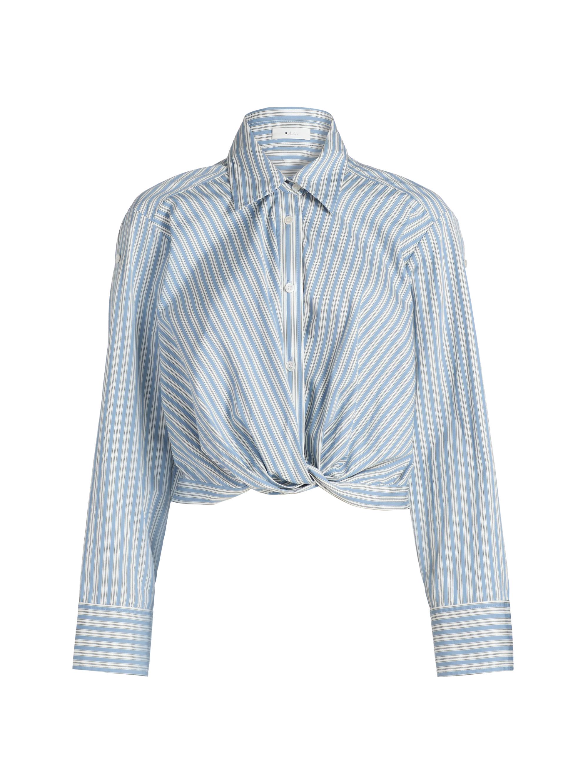 A.L.C. Women's Leo Gathered Striped Cotton Shirt - White Steel Blue