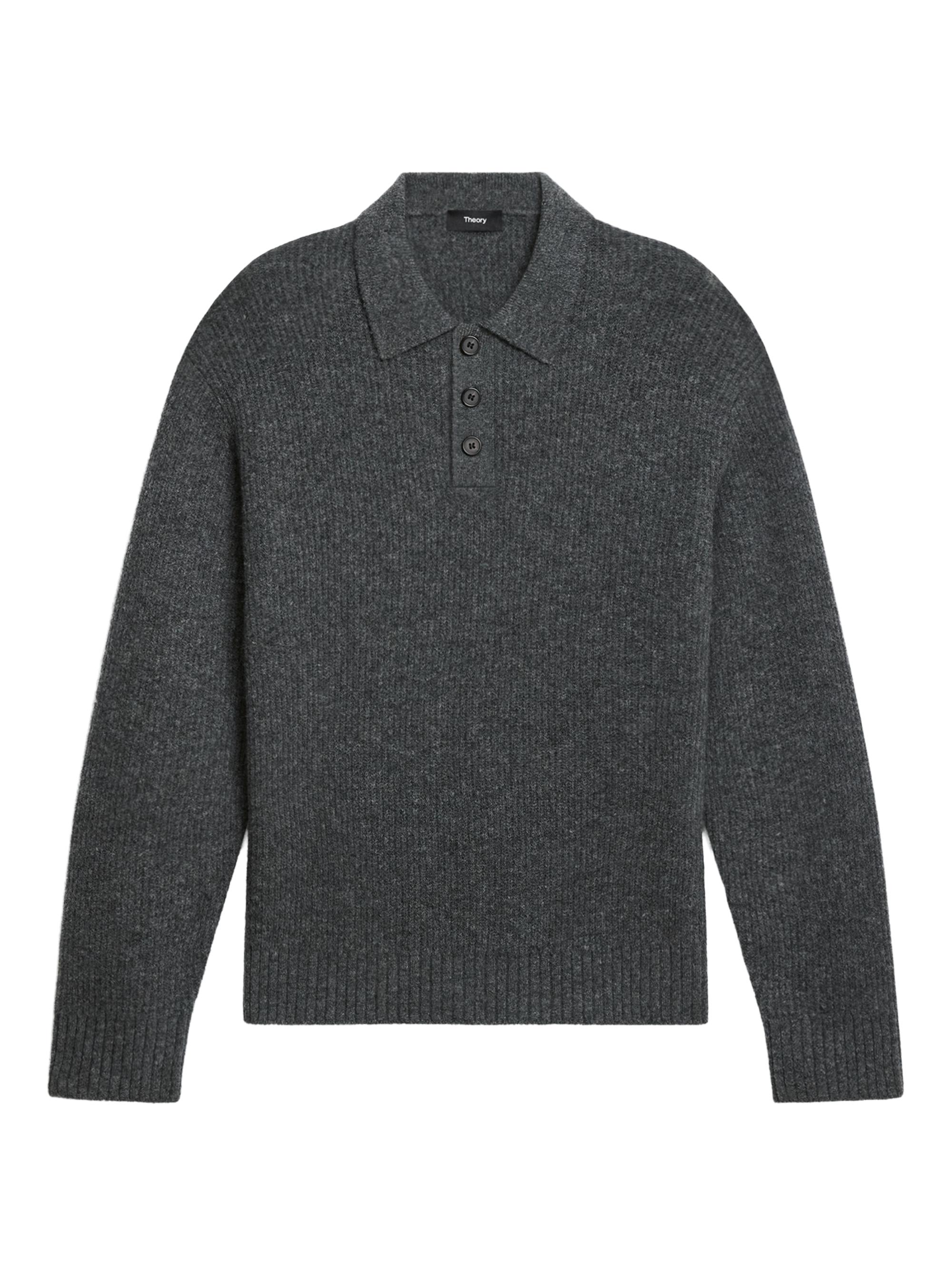Theory Men's Astor Wool Long-Sleeve Polo Shirt - Charcoal