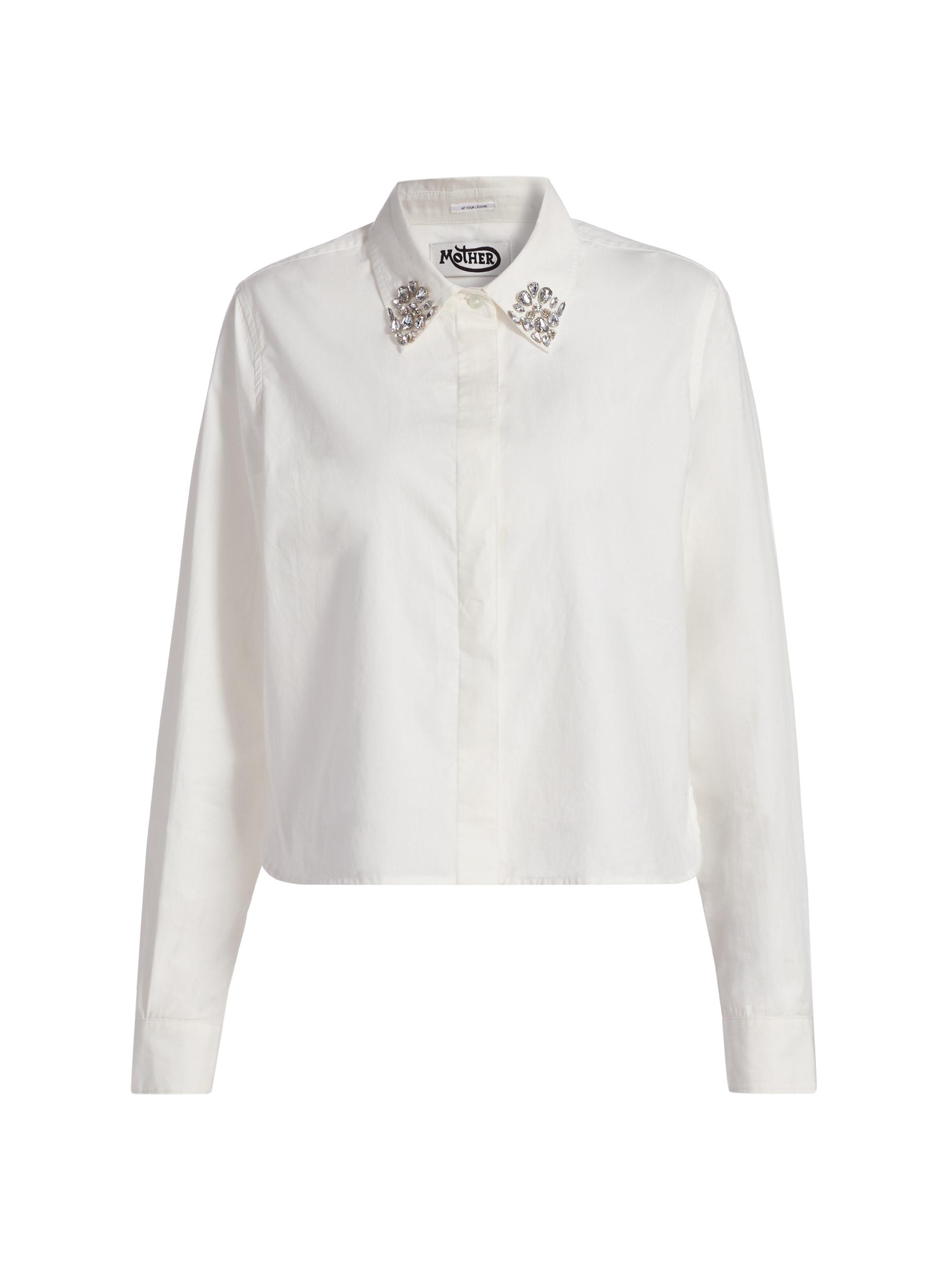 Mother Women's The Honor Crystal-Embellished Collar Cotton Shirt - White