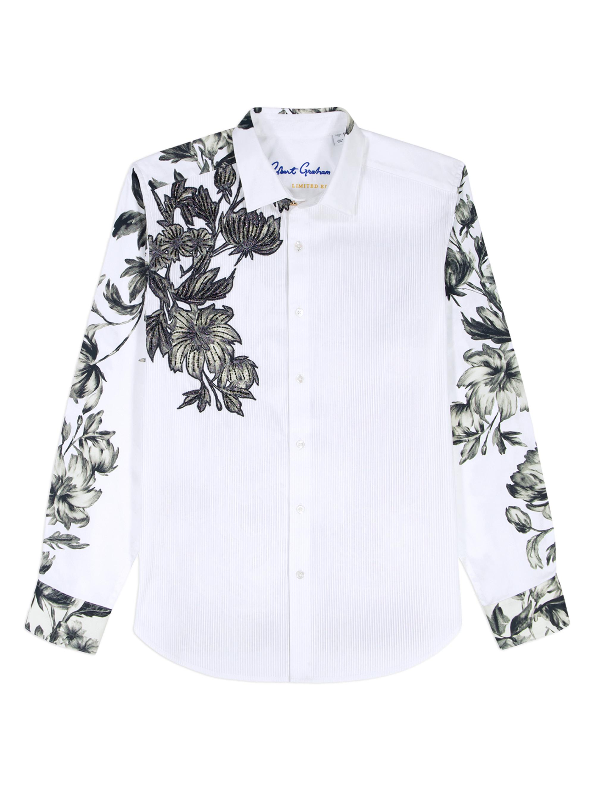 Robert Graham Men's Le Striped Floral Cotton Shirt - White