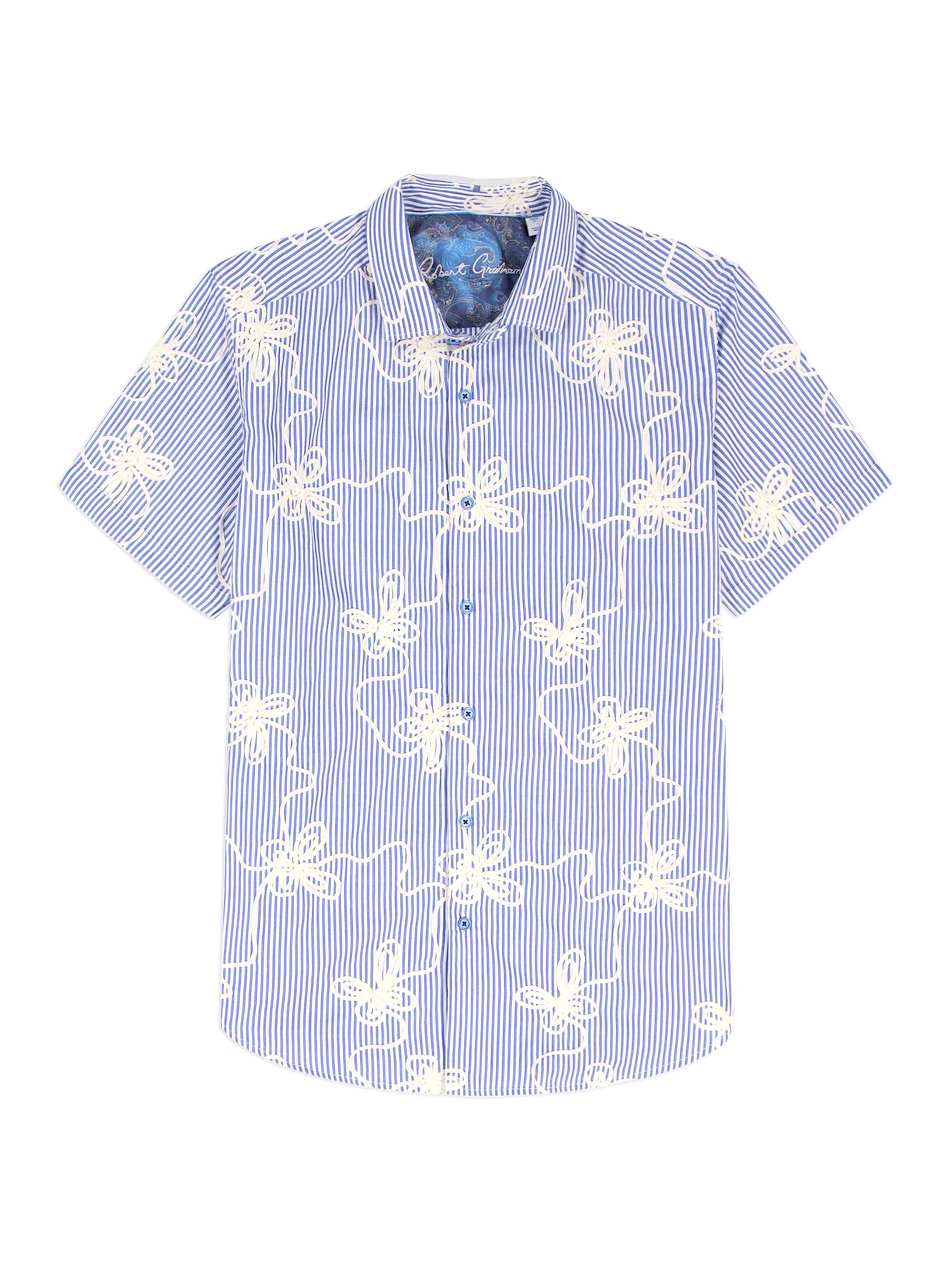 Robert Graham Men's Primrose Striped Floral Cotton Shirt - Blue