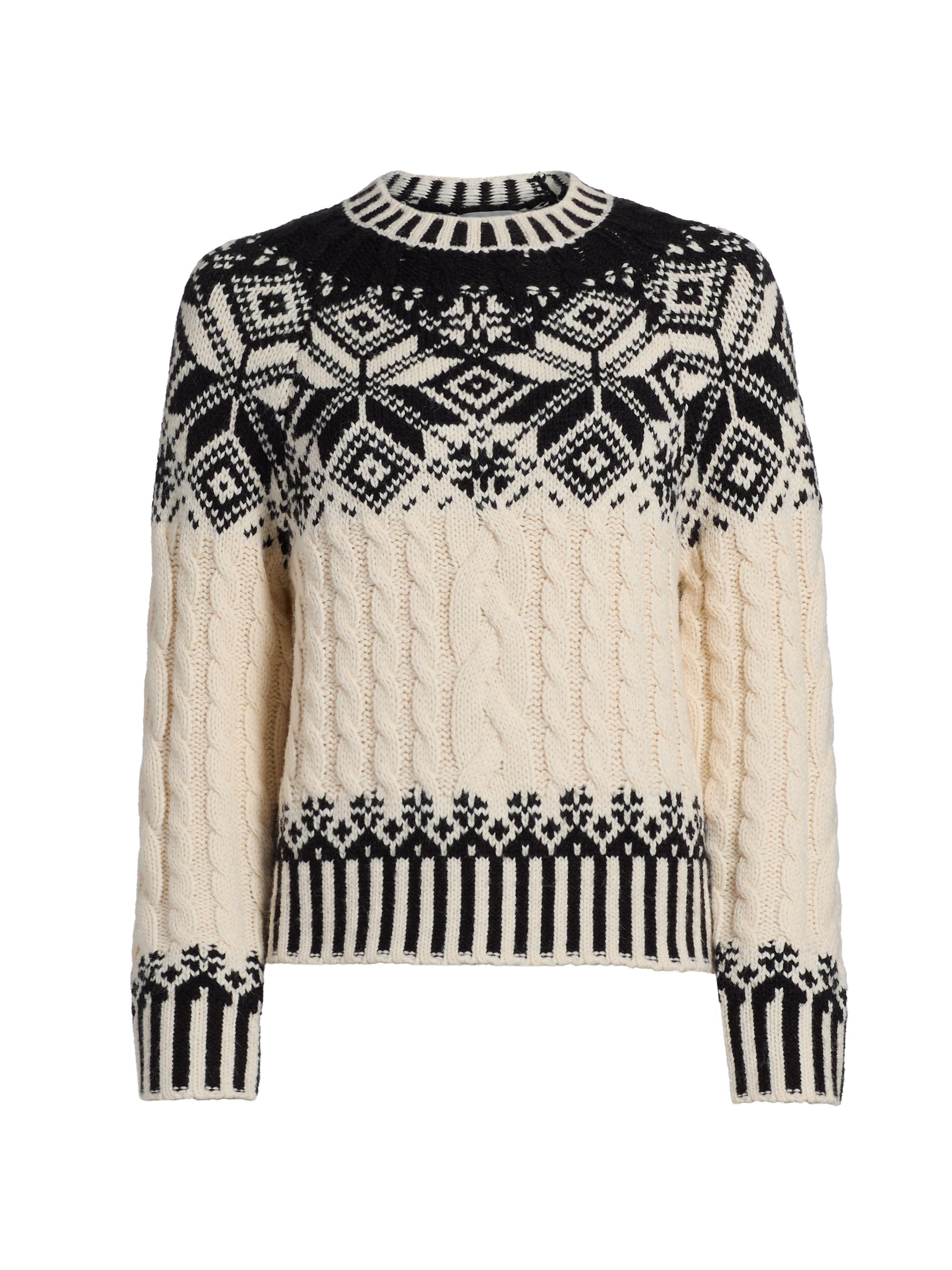 Design History Women's Fair Isle-Style Cable Knit Sweater - Snowbound Combo