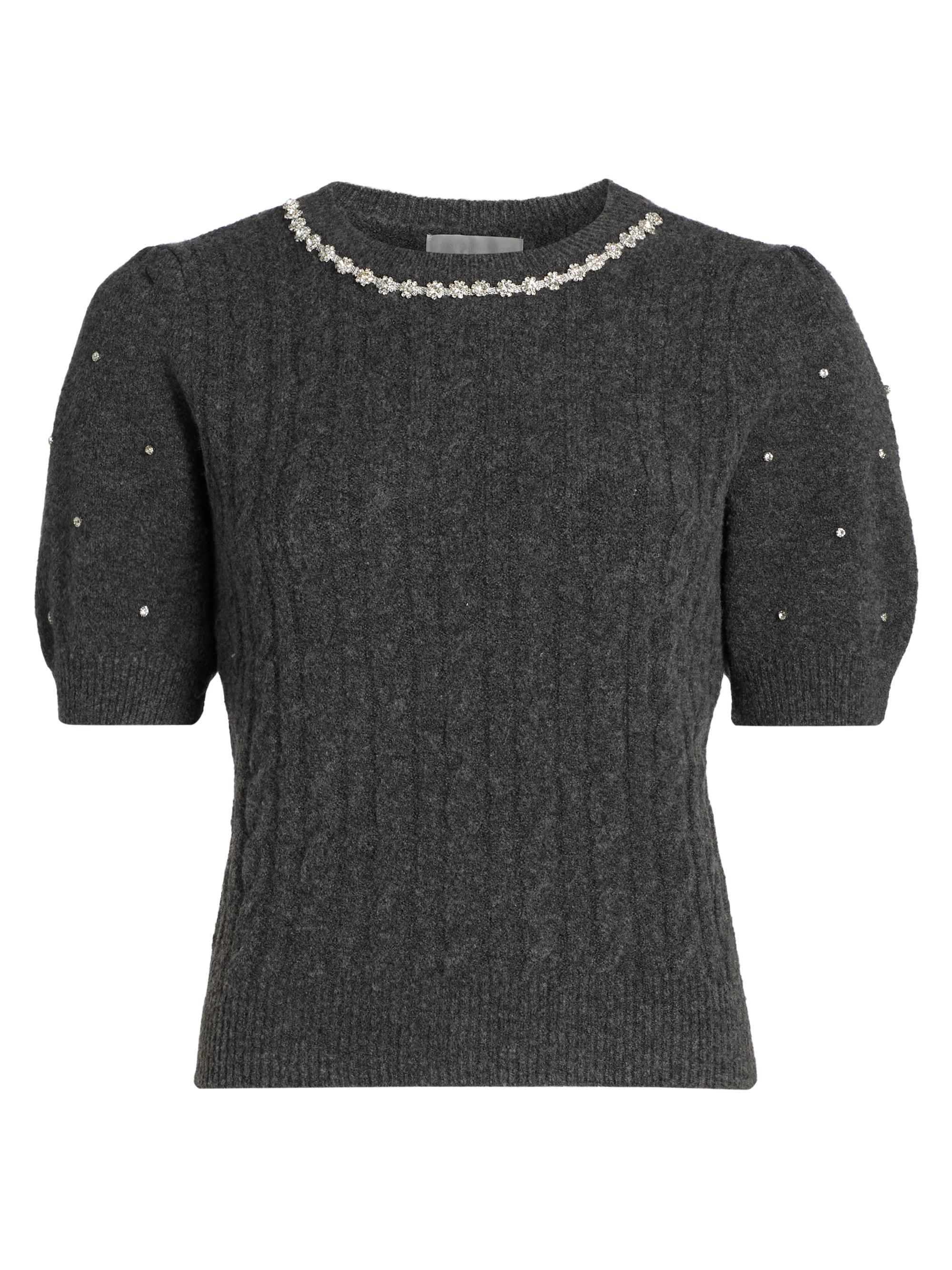 Design History Women's Rhinestone-Embellished Cable-Knit Sweater - Summit Grey