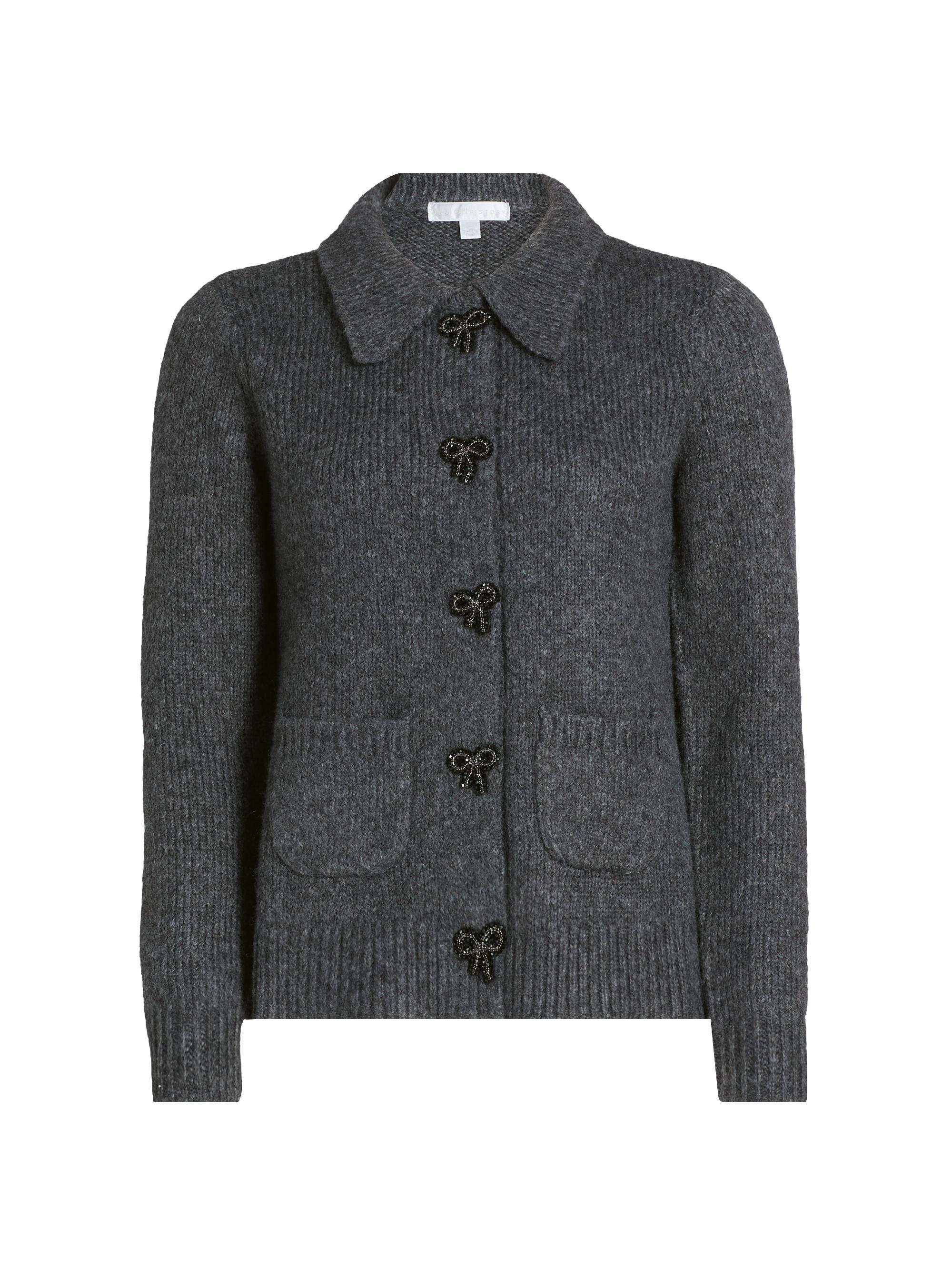 Design History Women's Beaded Bow Button Cardigan - Summit Grey