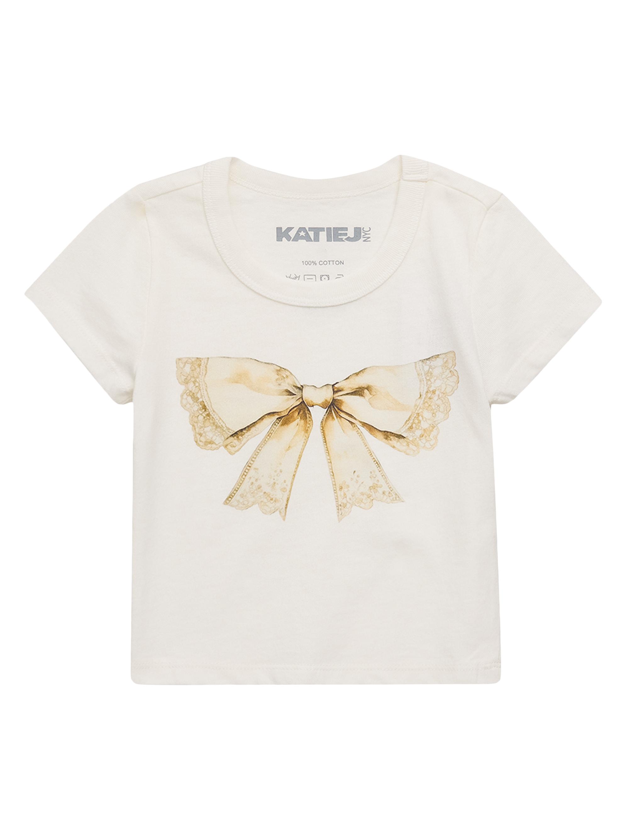 KatieJ NYC Girl's Bow-Print Cotton T-Shirt - Vintage White