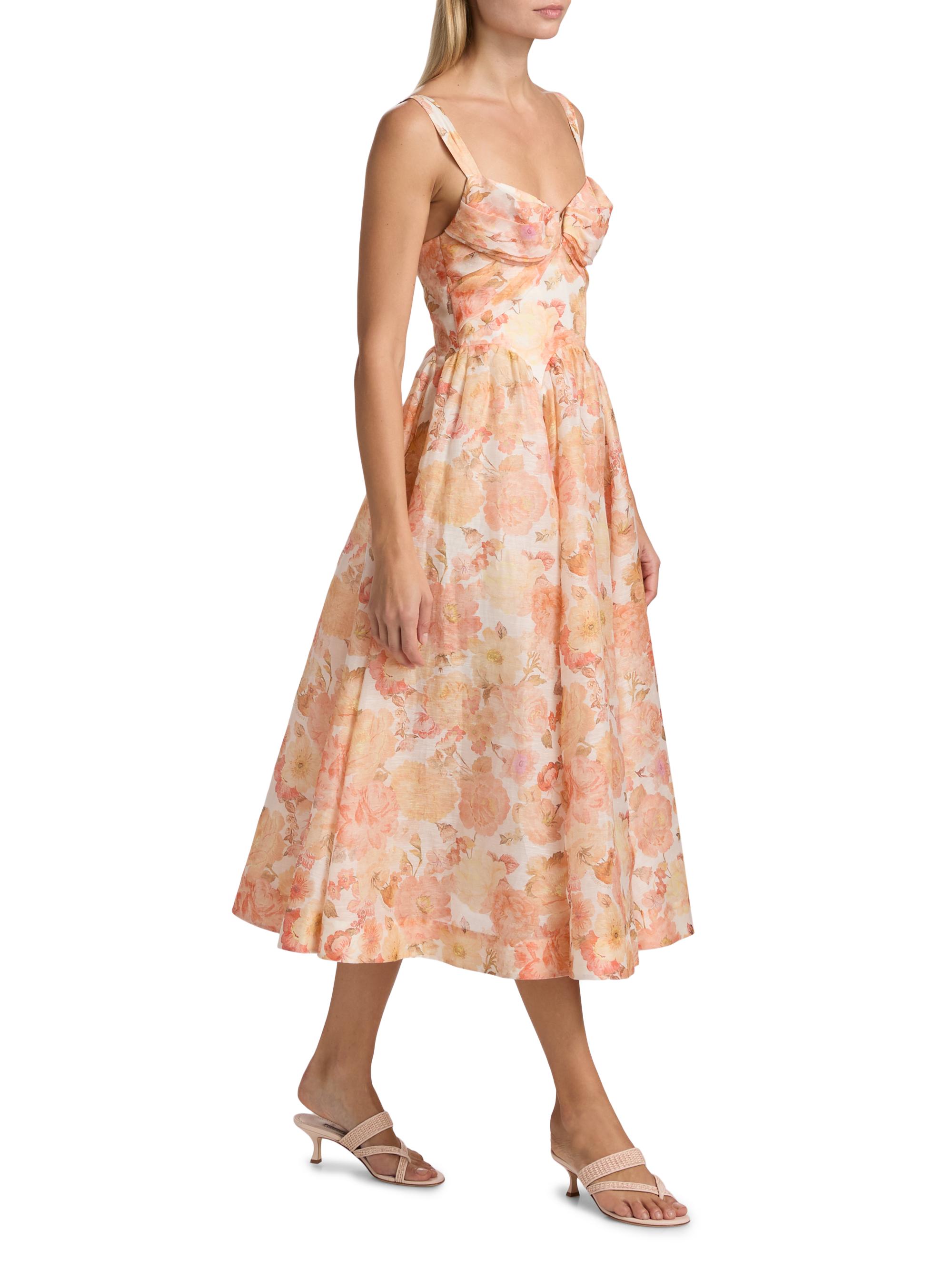 Zimmermann Rebellion Floral Linen-Silk Drape Midi-Dress | Saks