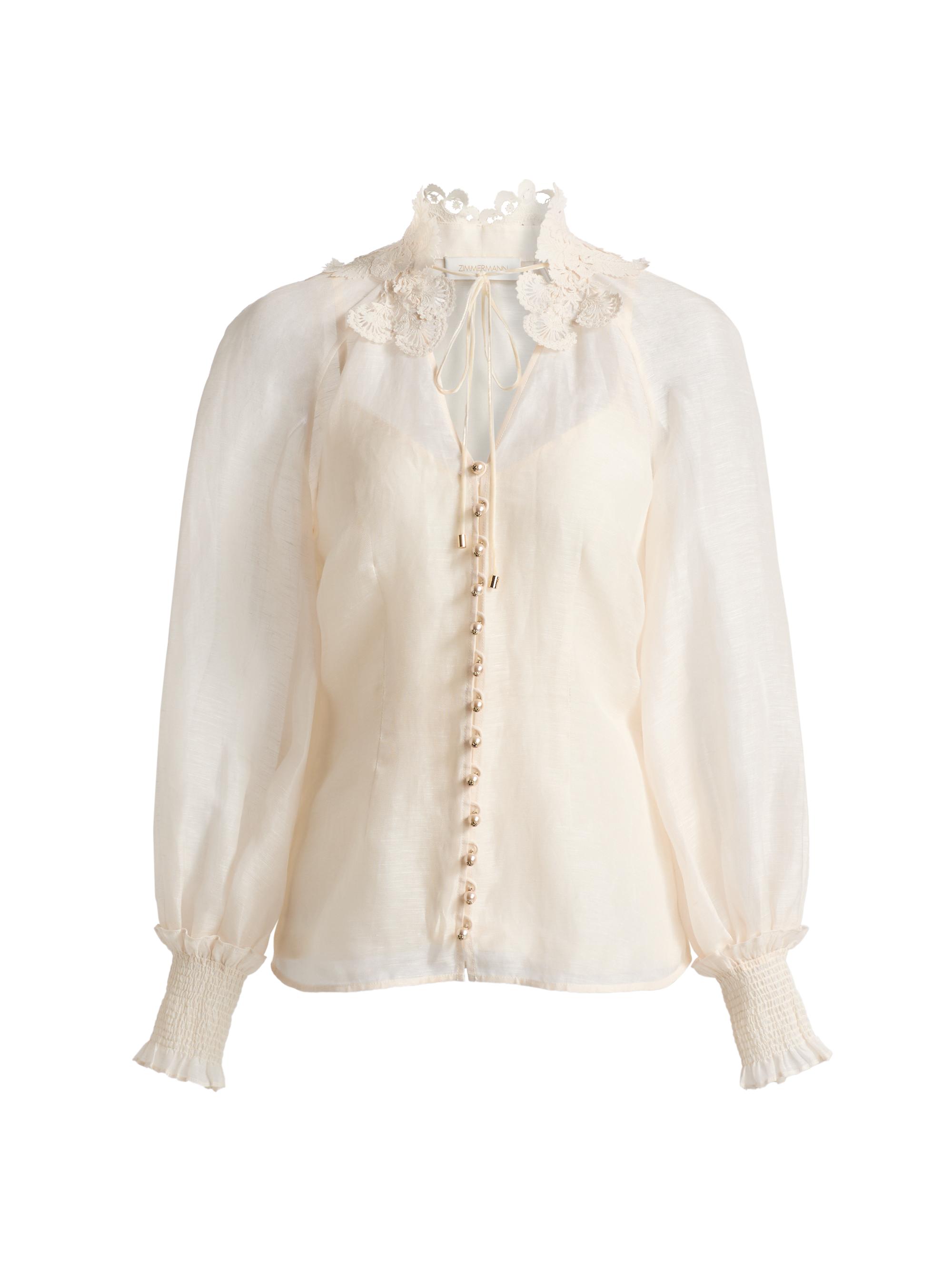 Zimmermann Rebellion Linen-Silk Collared Blouse | Saks Fifth Avenue
