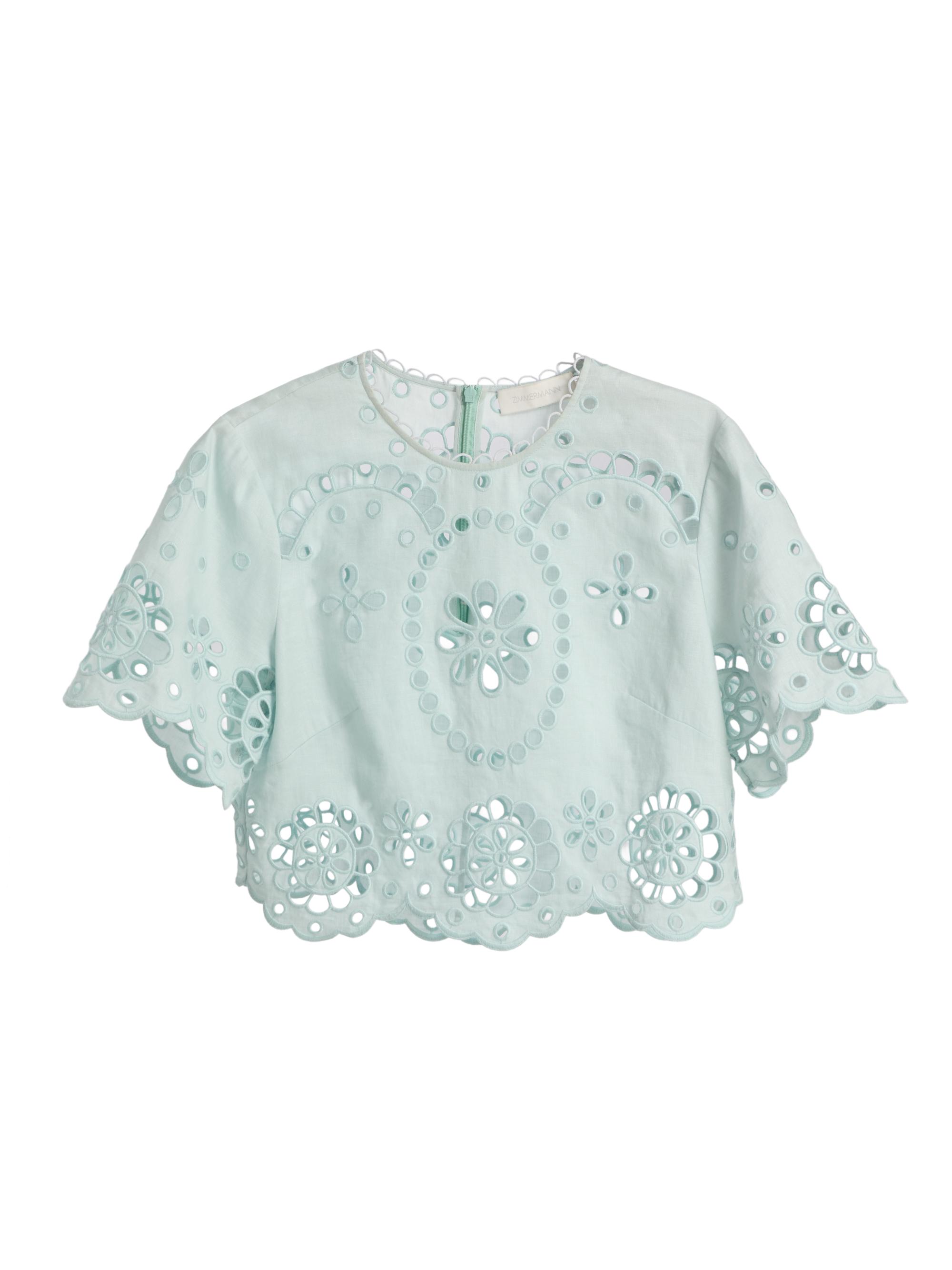 Zimmermann Women's Awaken Embroidered Linen Blouse - Mint