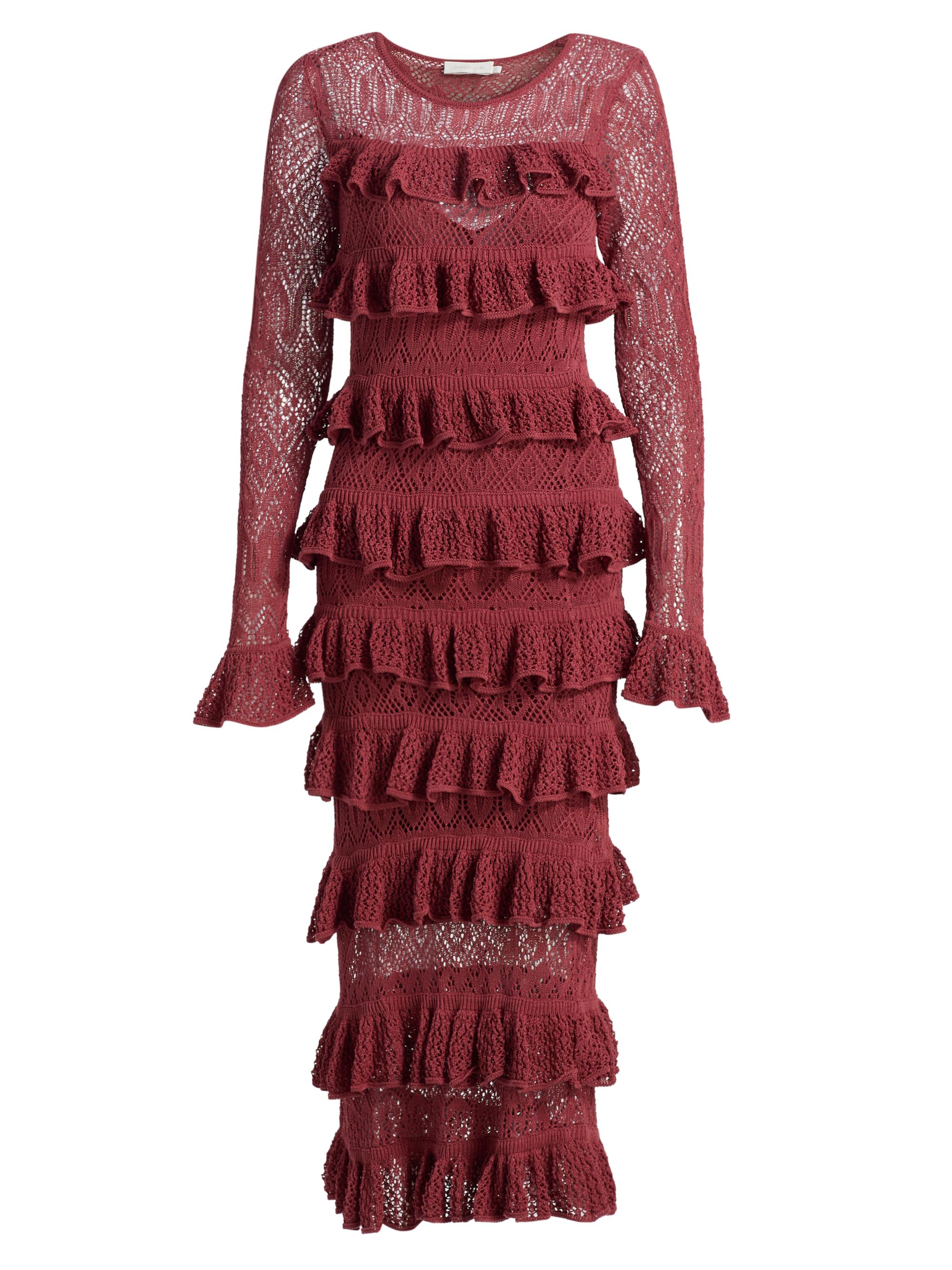 knee length dresses for ladies Lace Midi Dress with Ruffles 36 (FR) / White main image 1