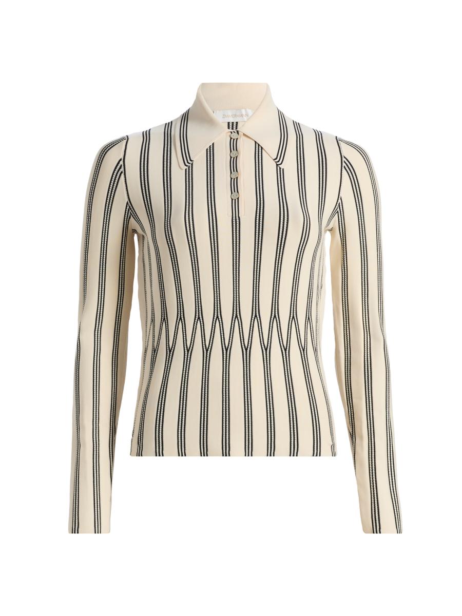 Zimmermann Women's Striped Knit Polo Top In Sand
