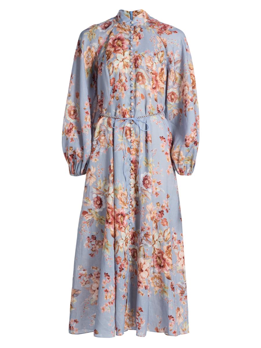 Zimmermann Women's Awaken Billow Linen Midi-dress In Blue