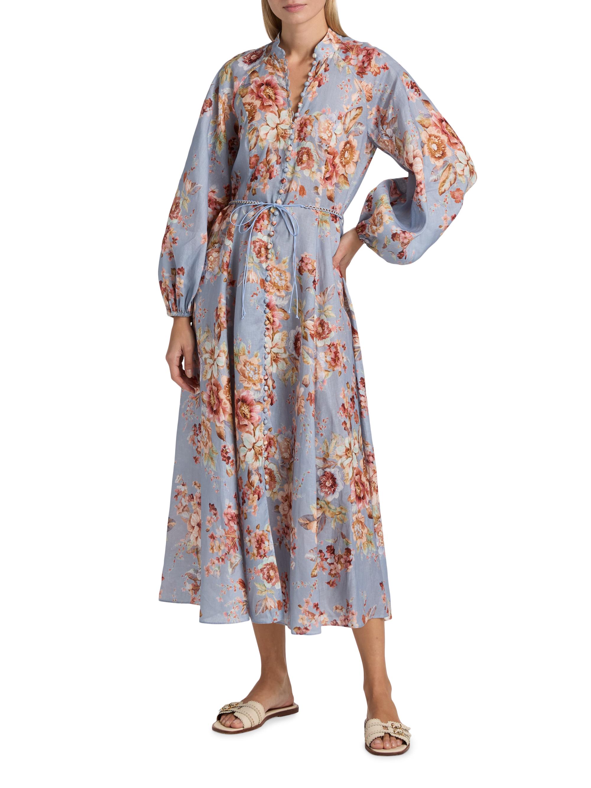 zimmermann wylie embroidered billow dress ZIMMERMANN WOMEN Vitali Long Billow Dress Blue Rose – MAISONDEFASHION.COM