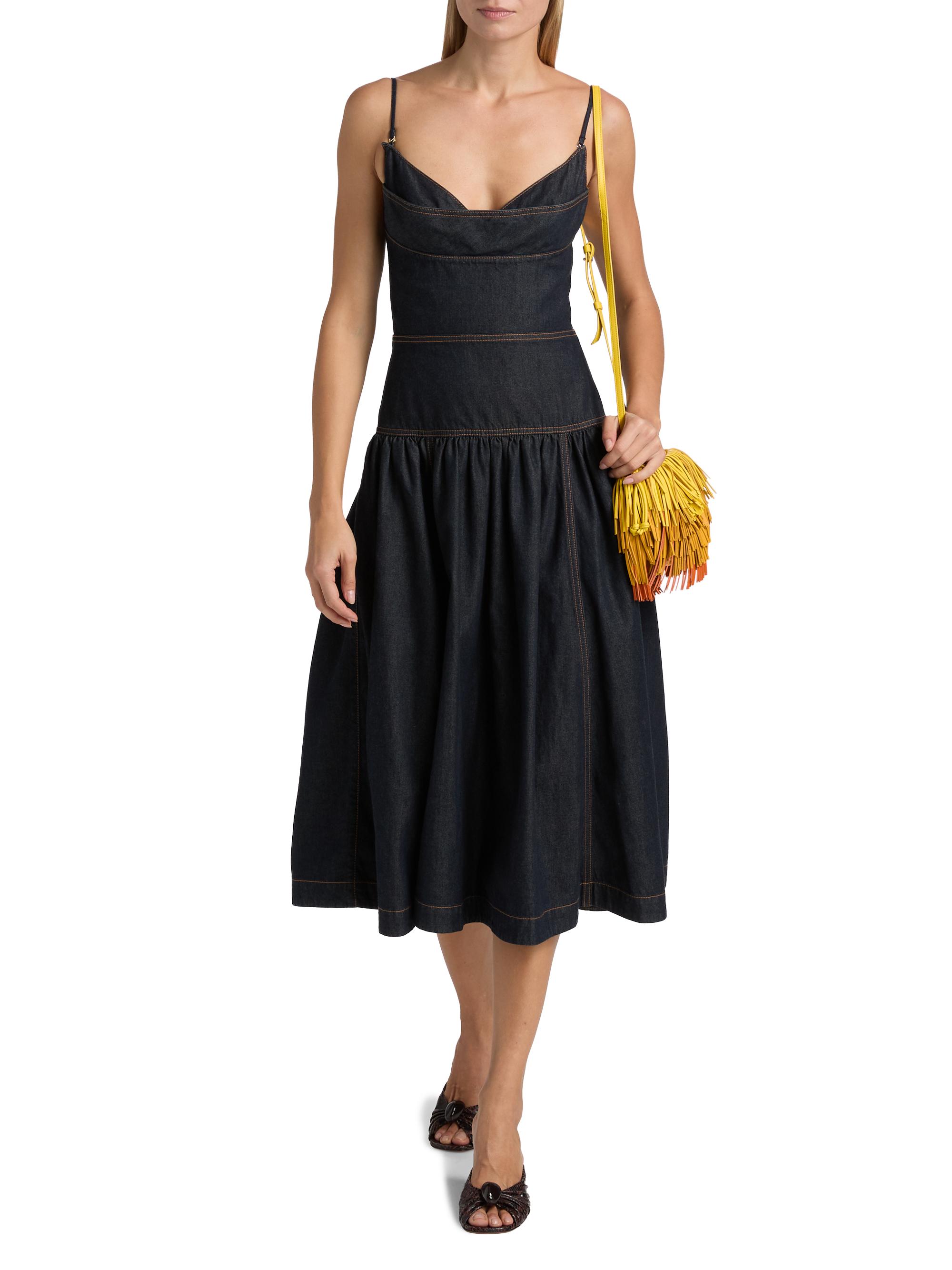 Denim Sleeveless Midi Dress in Night Sky Blue / 0