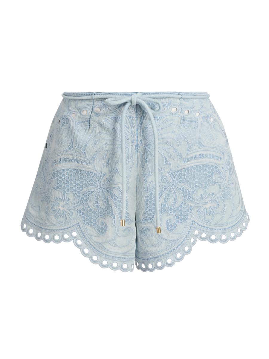 Zimmermann Daylight Scalloped Broderie Anglaise Denim Shorts