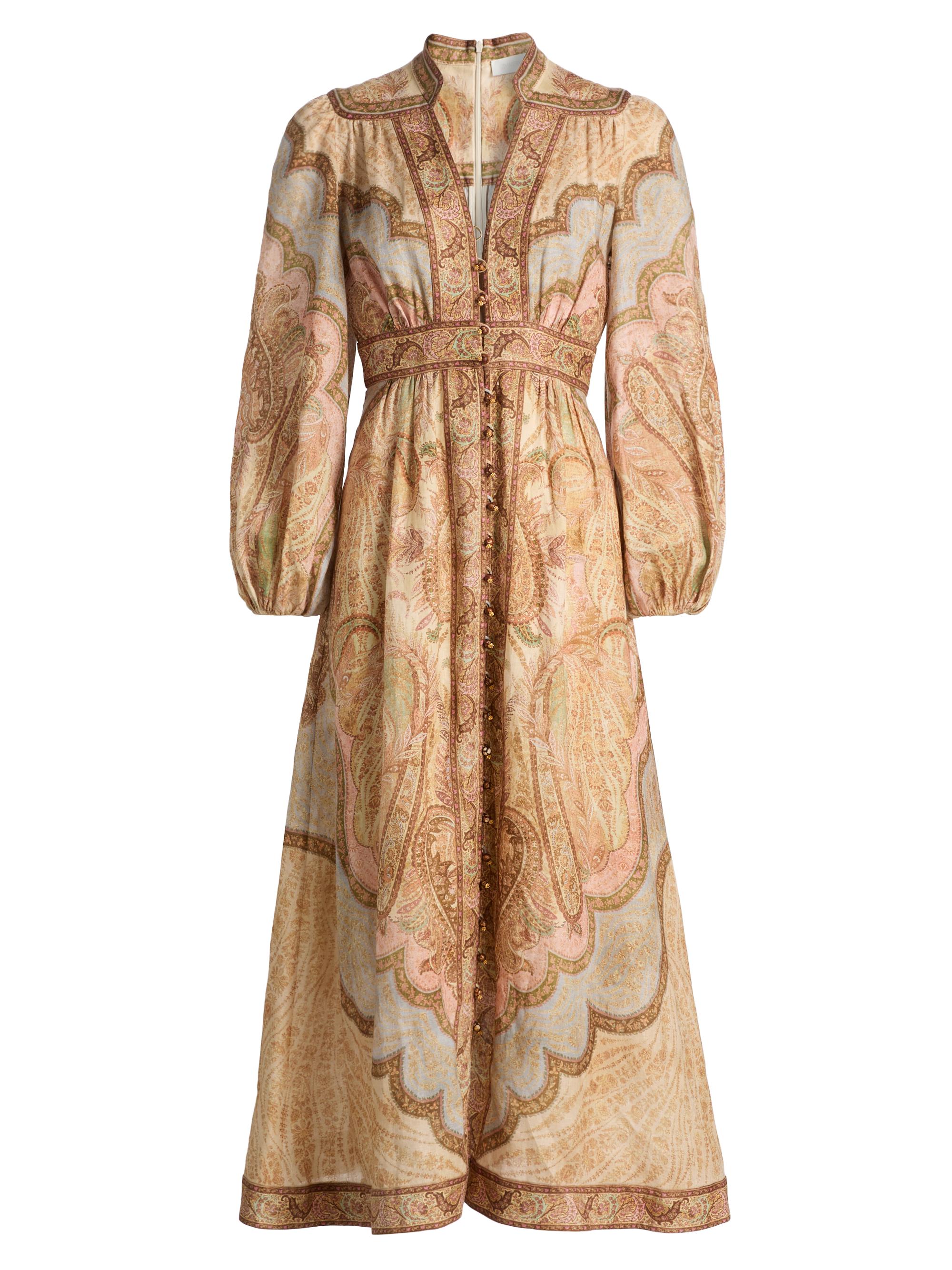 Zimmermann Women's Wanderlust Printed Linen Plunge Midi-Dress - Tapestry Multi