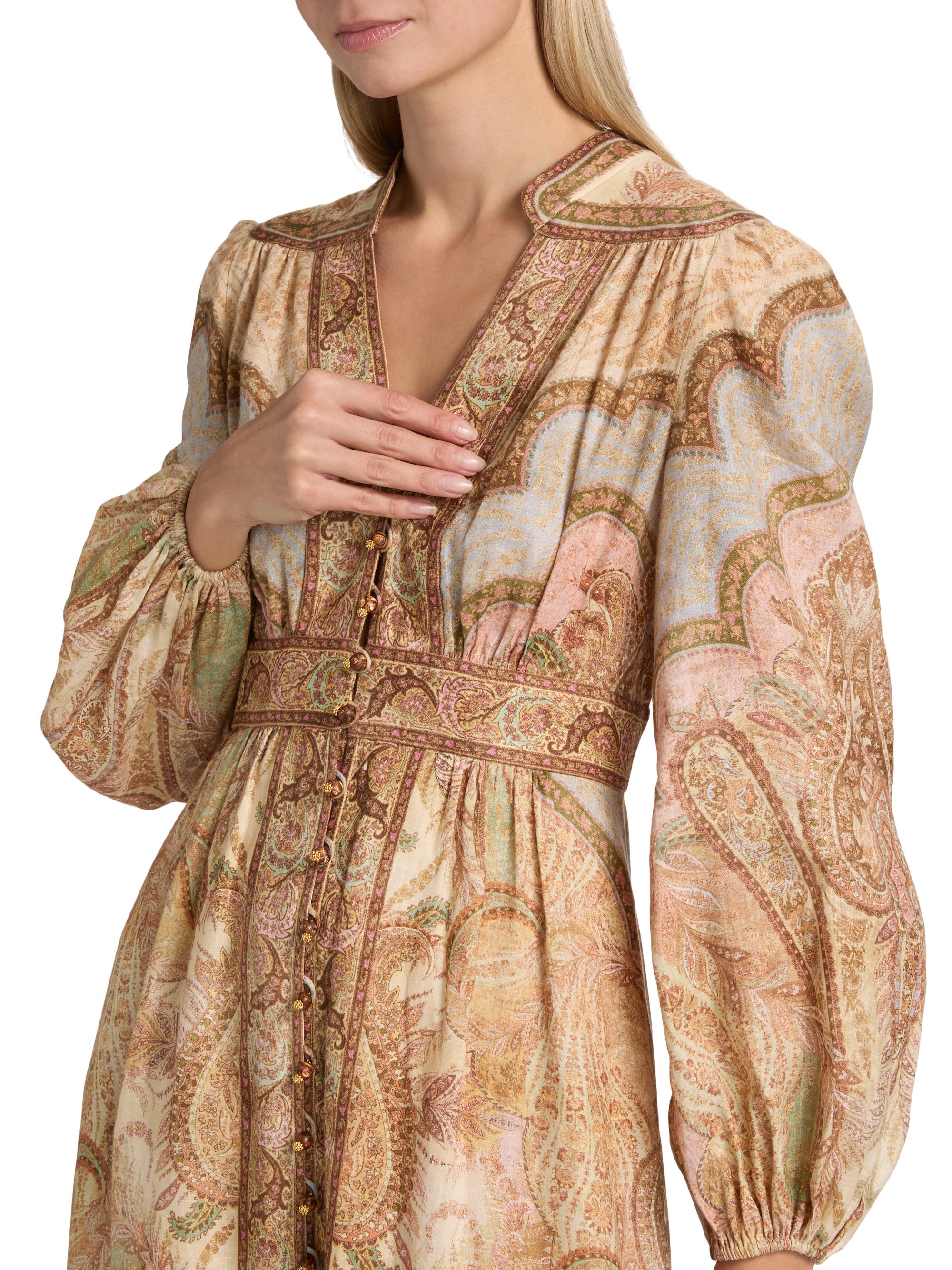 Zimmermann Wanderlust Printed Linen Plunge Midi-Dress | Saks Fifth