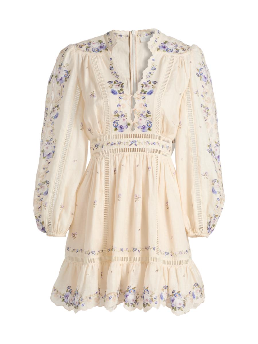 Zimmermann Women's Patience Floral Linen Plunge Minidress